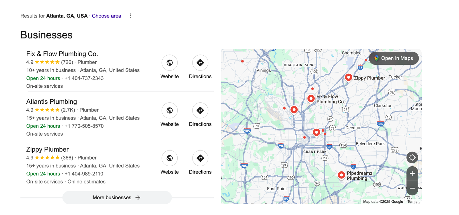 Local SEO for electric vehicle services map pack sample