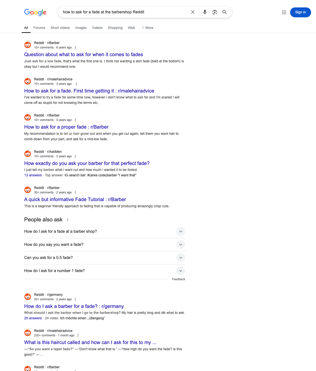 One of the best ways to do keyword research while optimizing SEO for barbershops is to go to Reddit and type in questions that people interested in barbershop services is looking for.