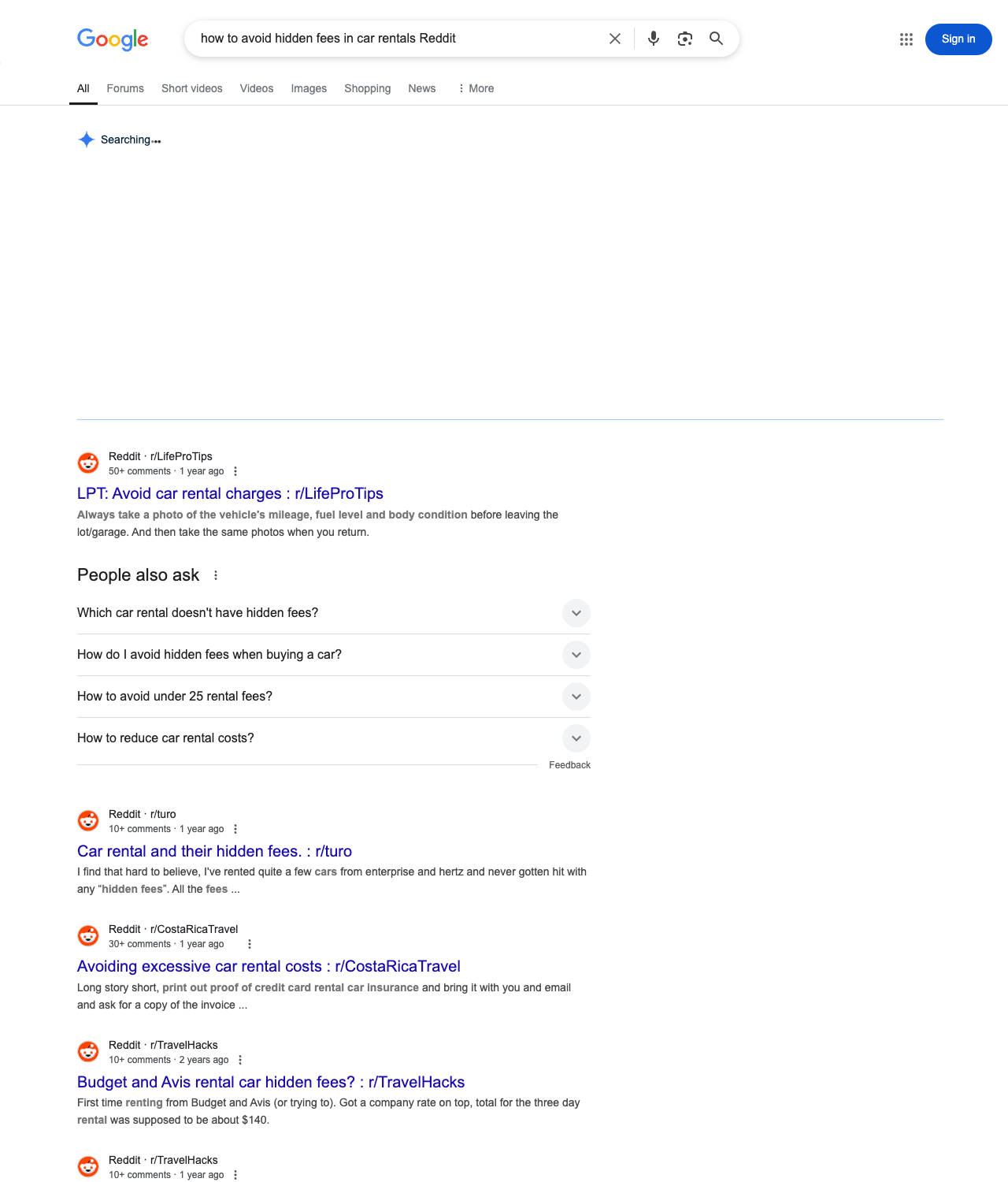 One of the best ways to do keyword research while optimizing SEO for car rental agencies is to go to Reddit and type in questions that people interested in car rental services is looking for.