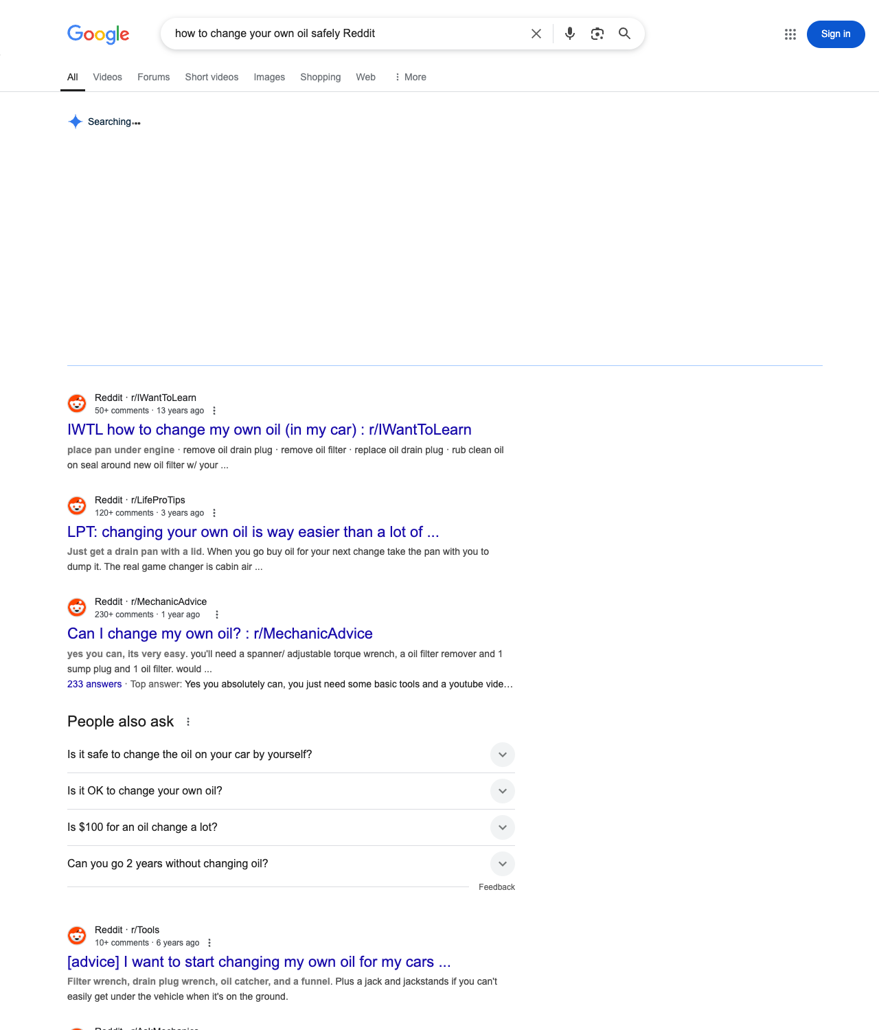 One of the best ways to do keyword research while optimizing SEO for oil change services is to go to Reddit and type in questions that people interested in oil change services is looking for.