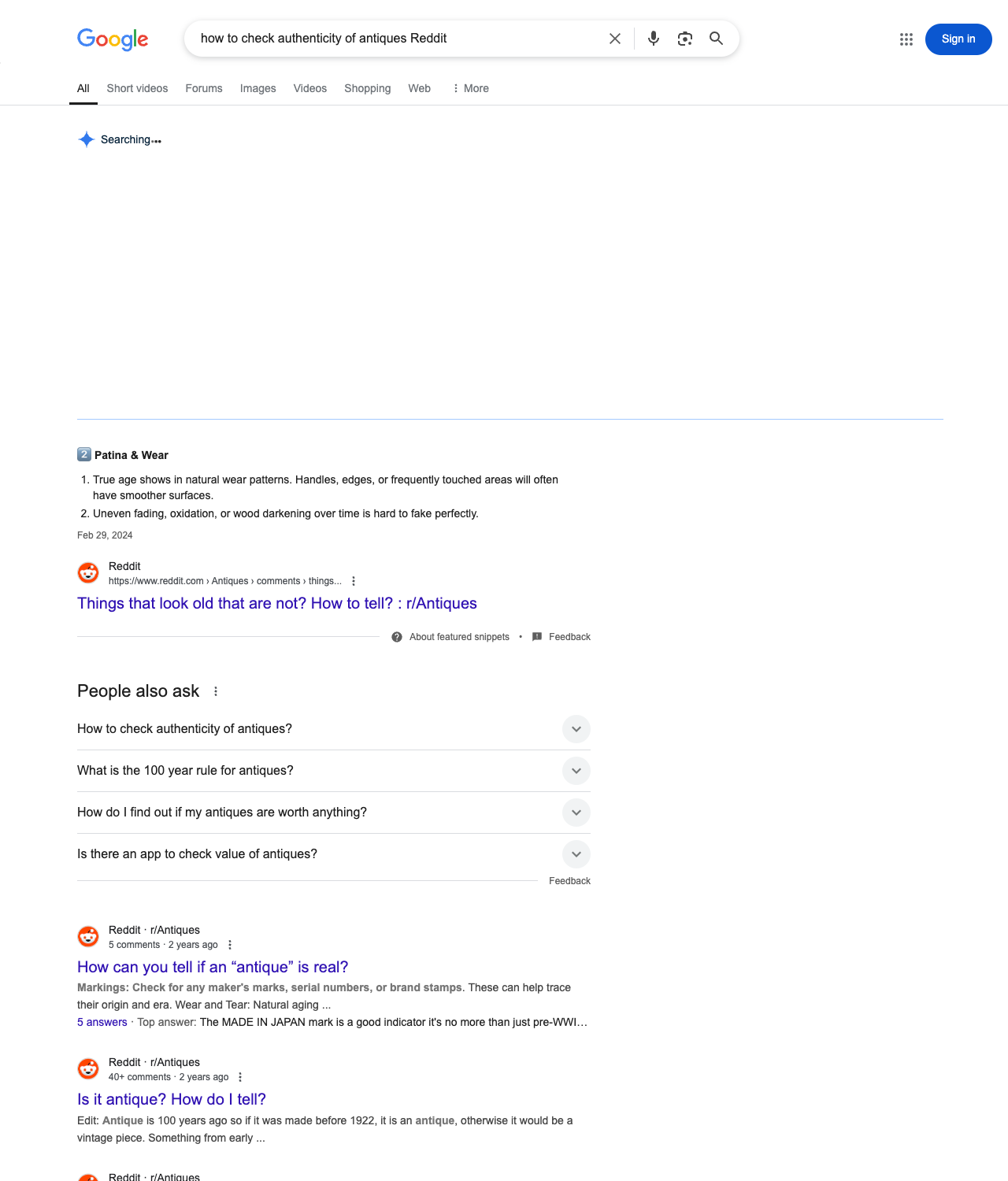 One of the best ways to do keyword research while optimizing SEO for antique shops is to go to Reddit and type in questions that people interested in antique shop services is looking for.