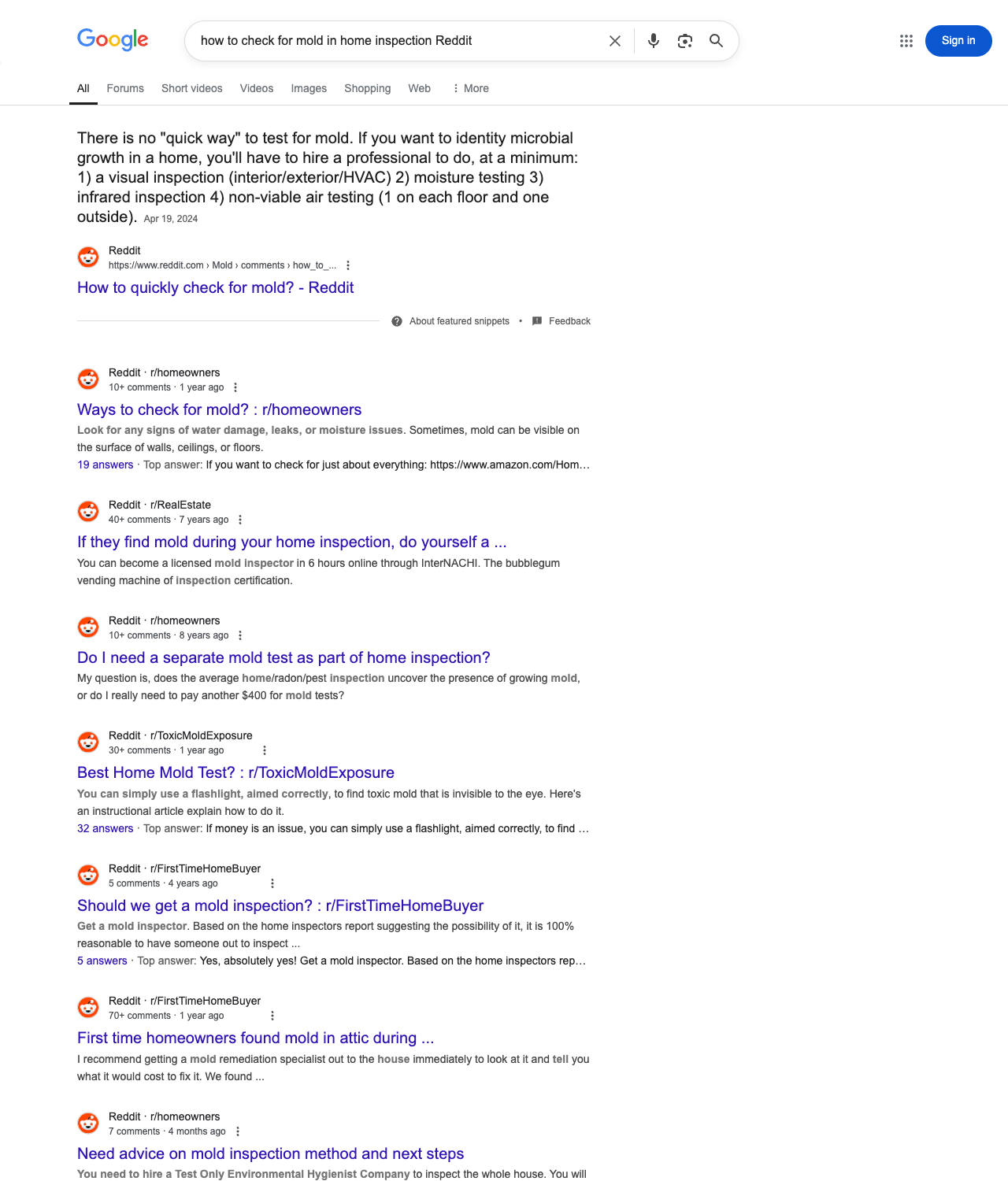 One of the best ways to do keyword research while optimizing SEO for home inspectors is to go to Reddit and type in questions that people interested in home inspection services is looking for.