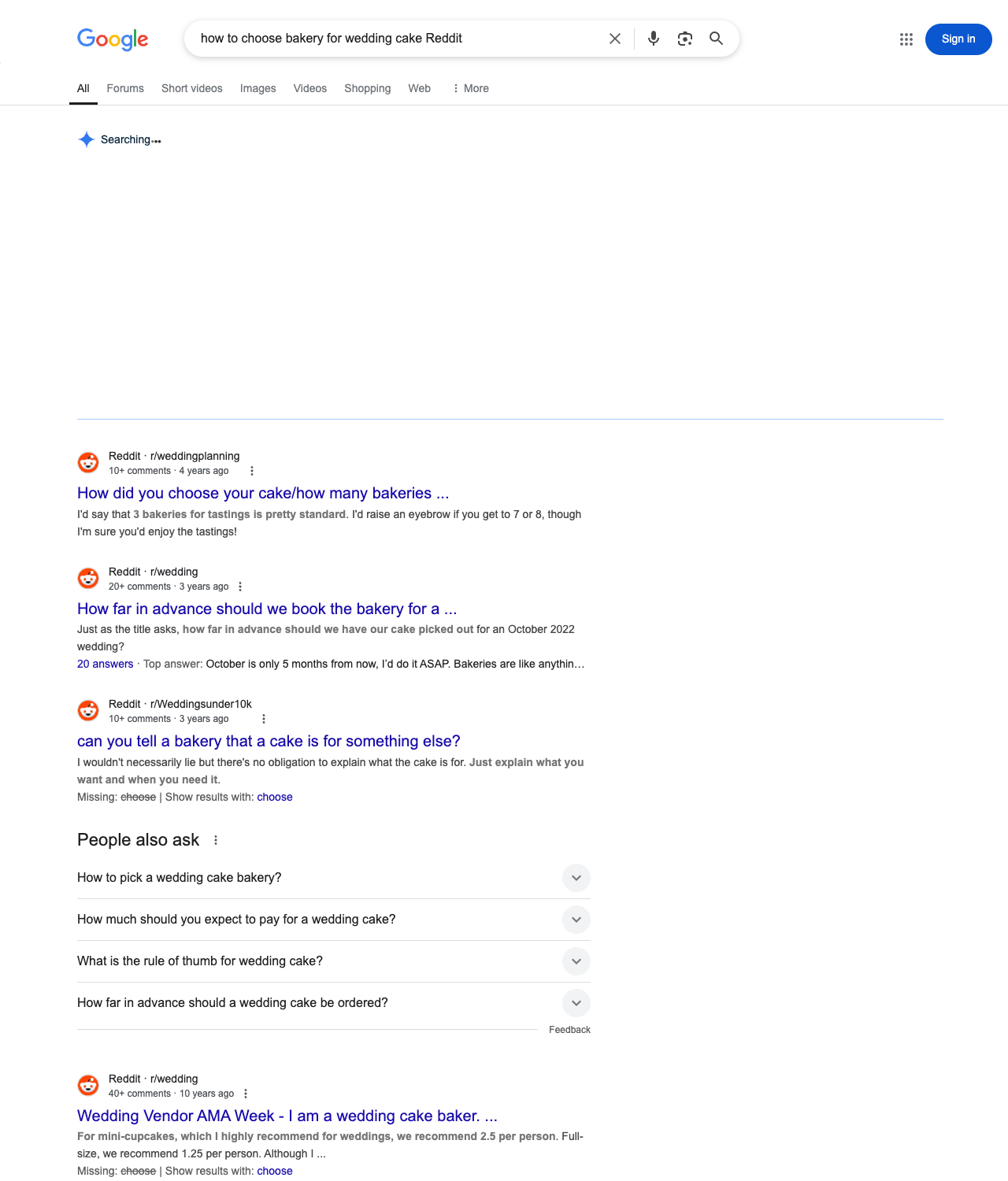 One of the best ways to do keyword research while optimizing SEO for bakeries is to go to Reddit and type in questions that people interested in bakery services is looking for.
