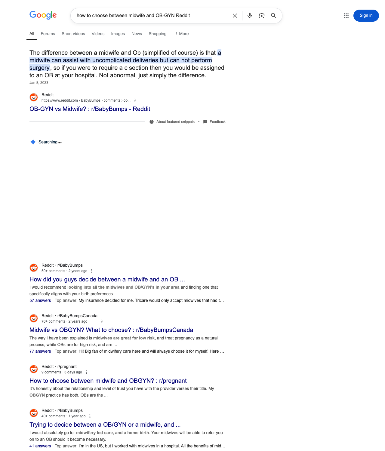 One of the best ways to do keyword research while optimizing SEO for midwives is to go to Reddit and type in questions that people interested in midwifery services is looking for.
