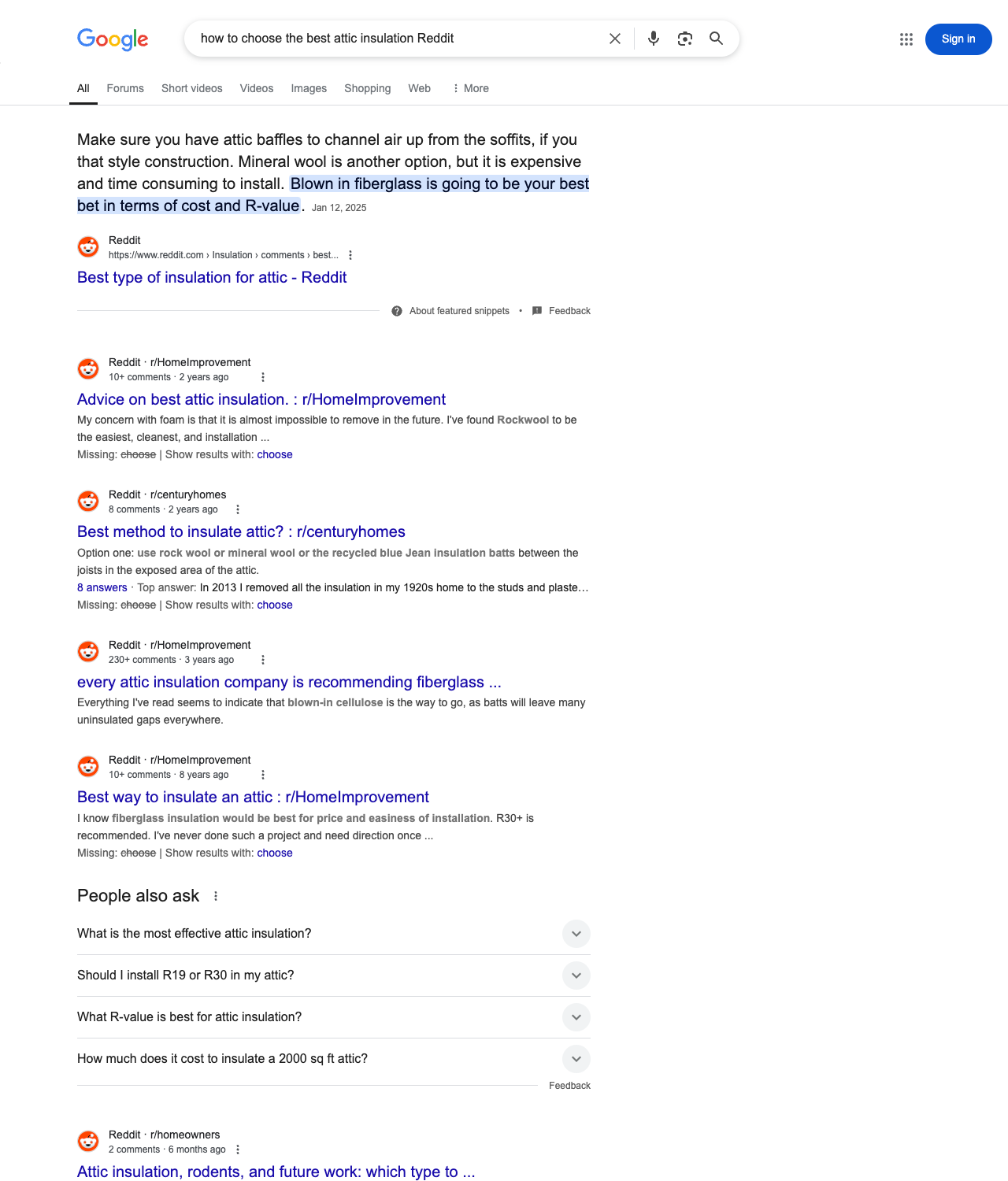 One of the best ways to do keyword research while optimizing SEO for insulation contractors is to go to Reddit and type in questions that people interested in insulation services is looking for.