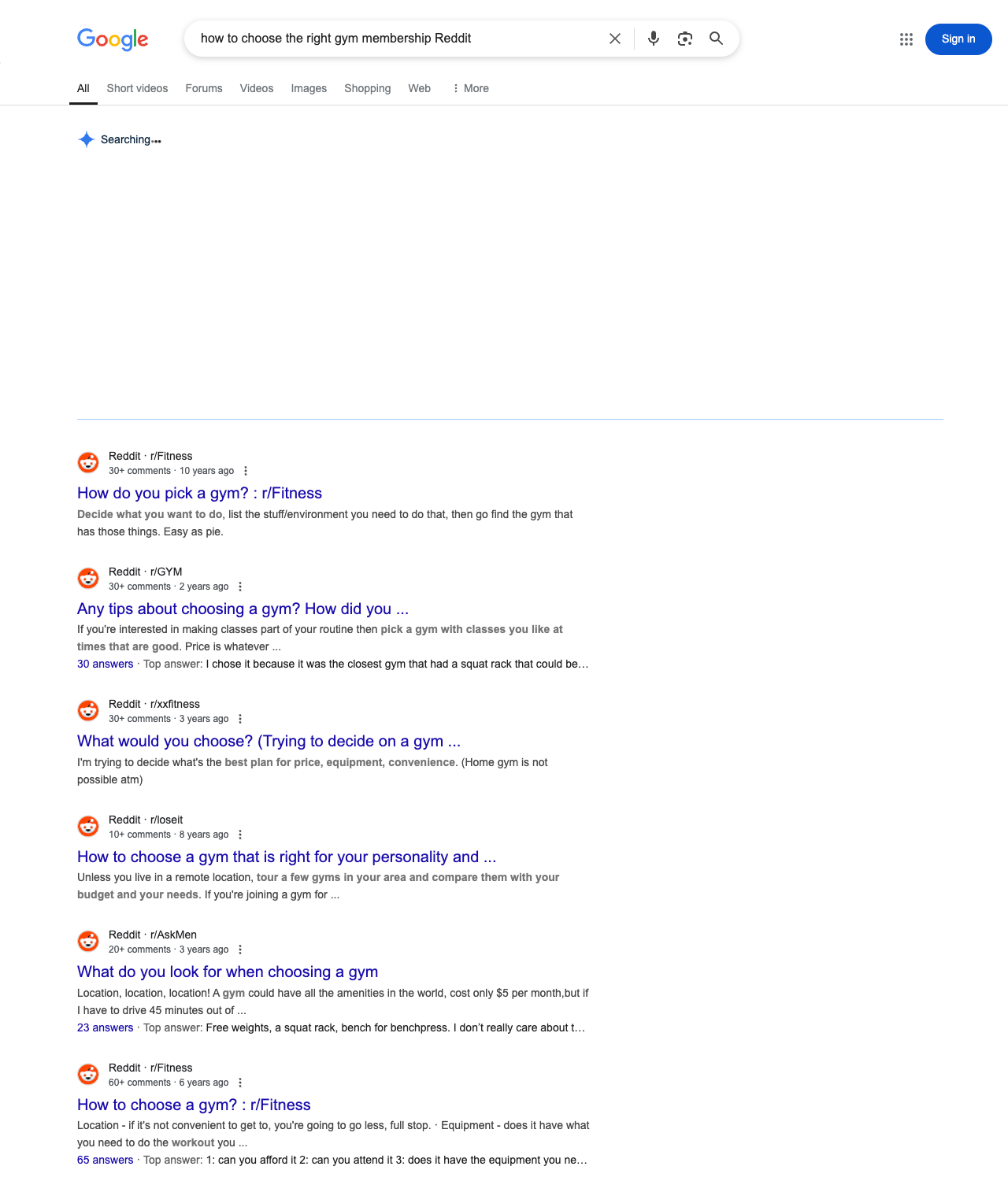 One of the best ways to do keyword research while optimizing SEO for gyms is to go to Reddit and type in questions that people interested in fitness center services is looking for.