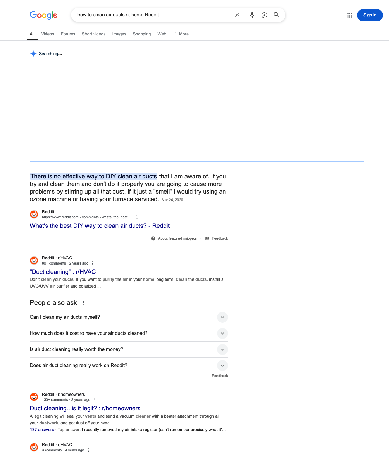 One of the best ways to do keyword research while optimizing SEO for HVAC cleaning services is to go to Reddit and type in questions that people interested in hvac cleaning services is looking for.
