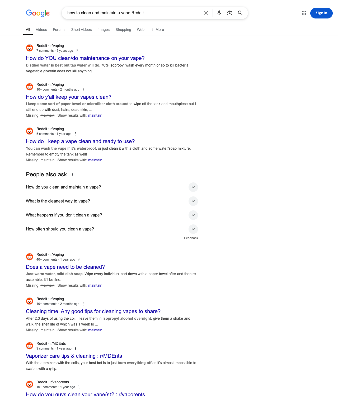 One of the best ways to do keyword research while optimizing SEO for vape shops is to go to Reddit and type in questions that people interested in vape shop services is looking for.