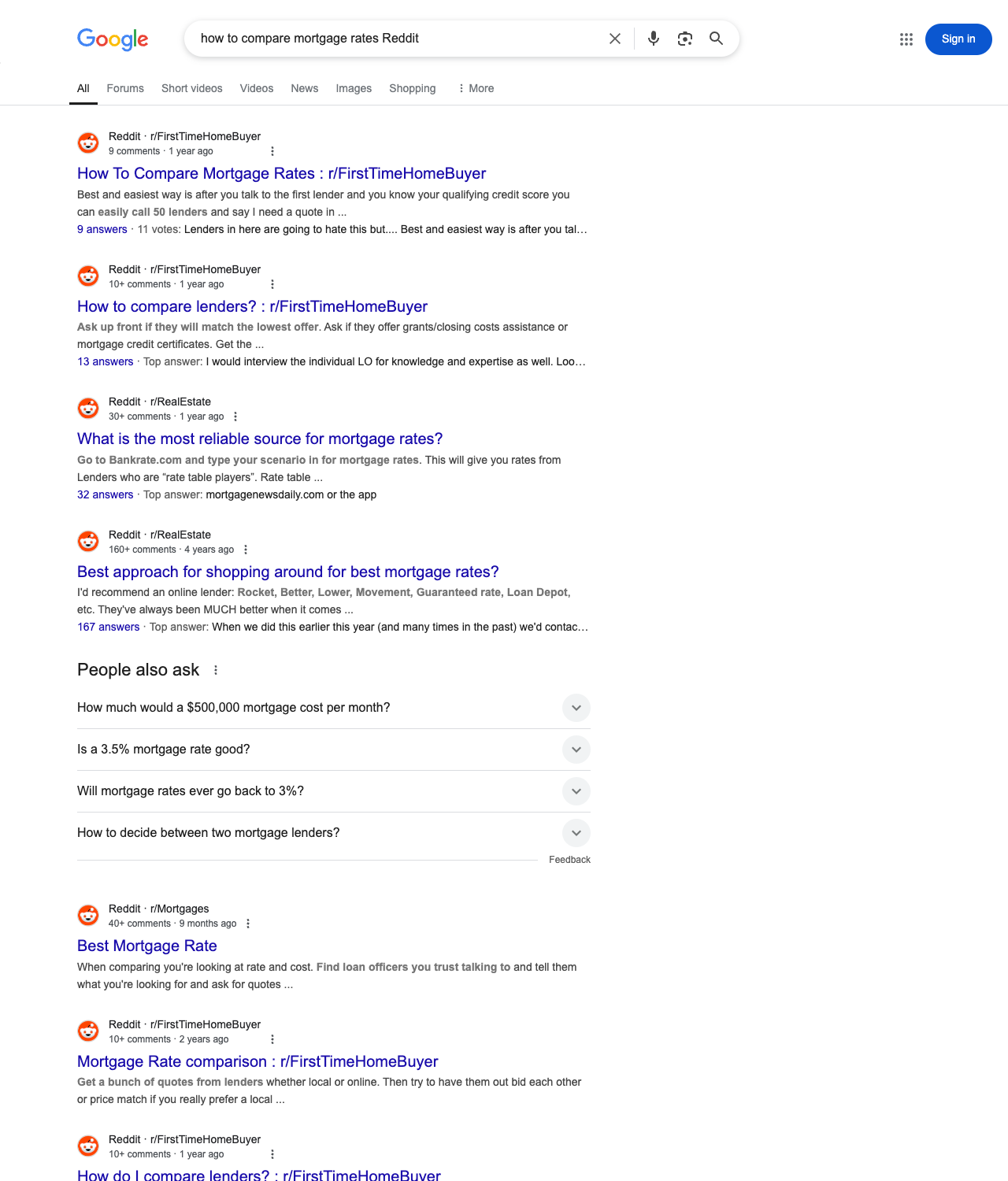 One of the best ways to do keyword research while optimizing SEO for mortgage brokers is to go to Reddit and type in questions that people interested in mortgage brokerage services is looking for.