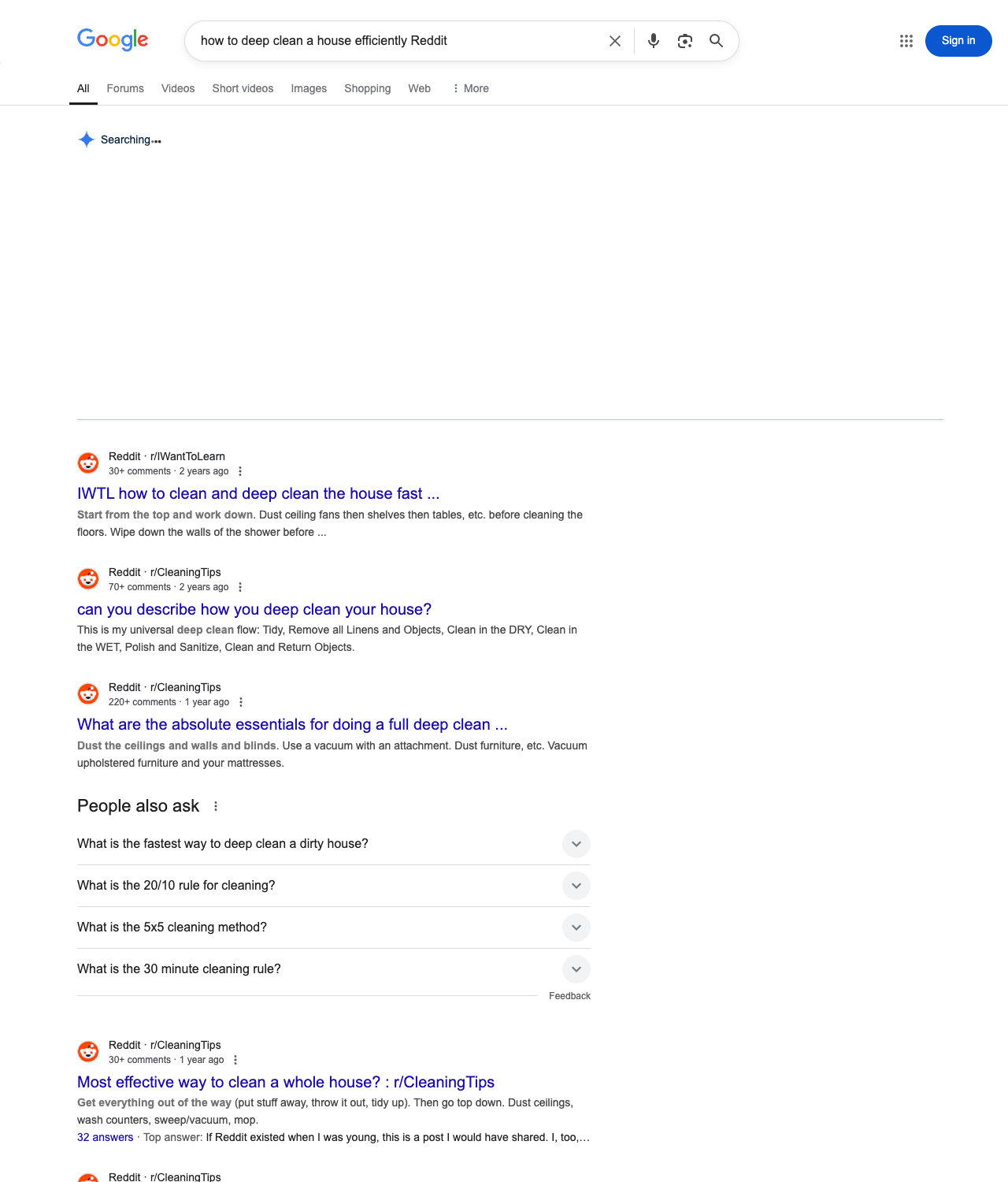 One of the best ways to do keyword research while optimizing SEO for home cleaning services is to go to Reddit and type in questions that people interested in home cleaning services is looking for.