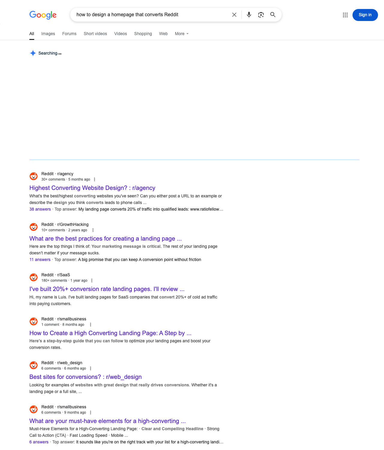 One of the best ways to do keyword research while optimizing SEO for web design agencies is to go to Reddit and type in questions that people interested in web design services is looking for.