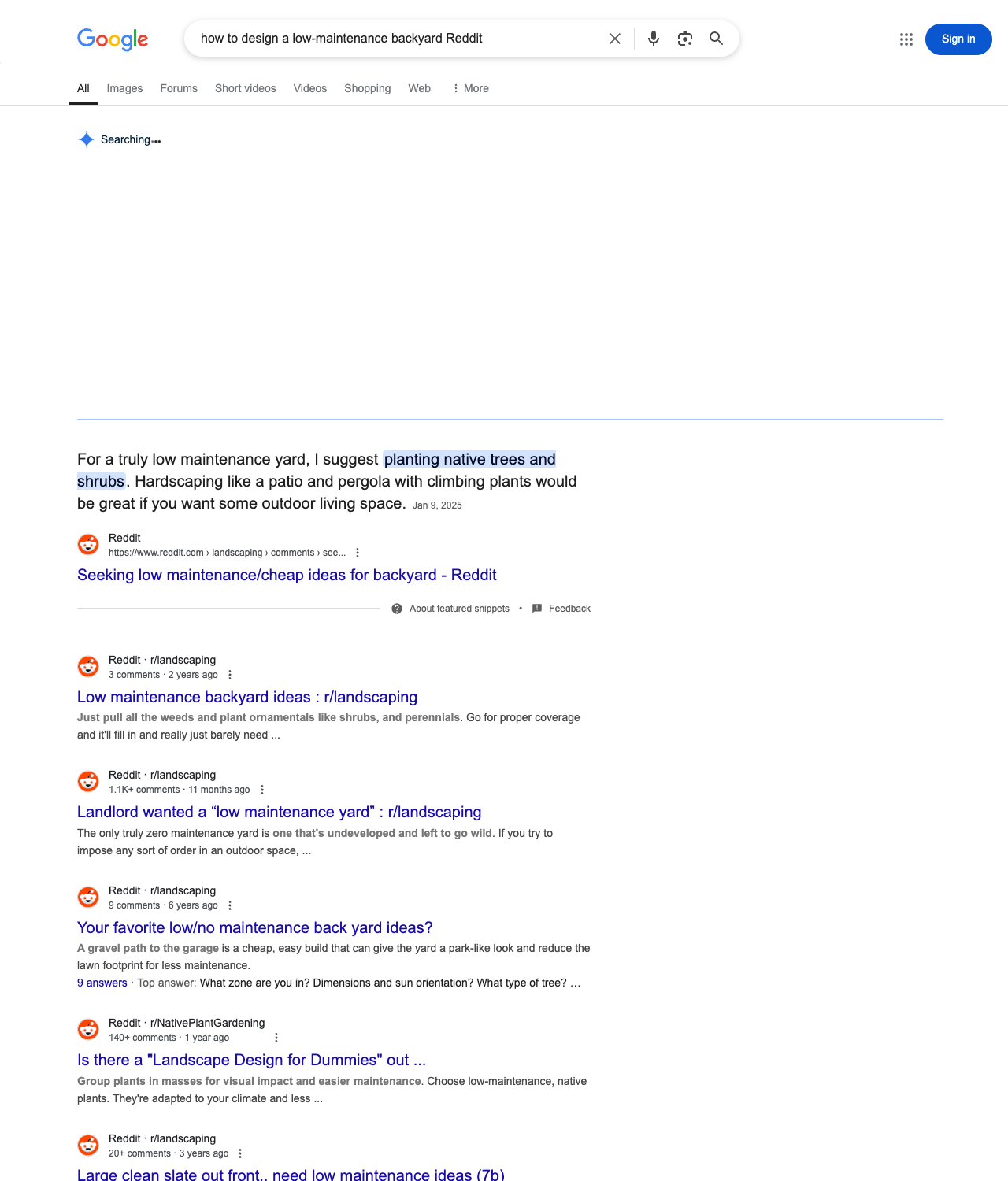 One of the best ways to do keyword research while optimizing SEO for landscapers is to go to Reddit and type in questions that people interested in landscaping services is looking for.