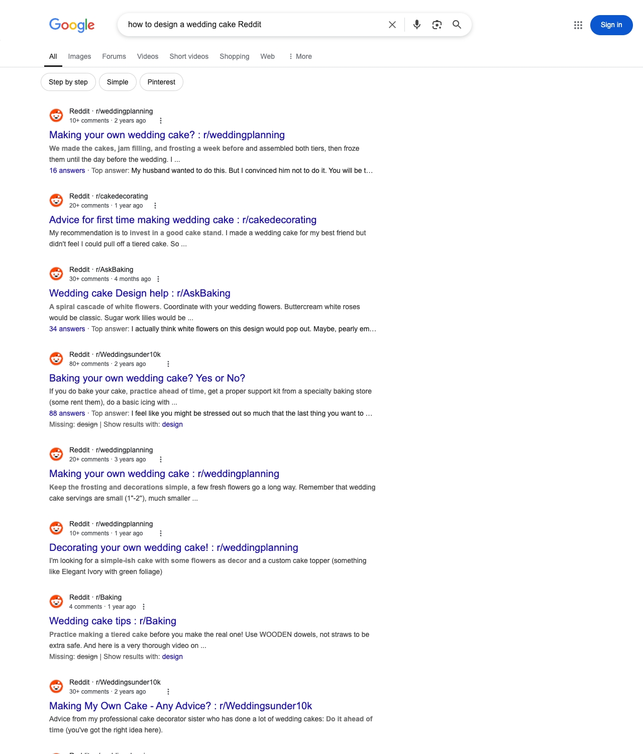 One of the best ways to do keyword research while optimizing SEO for cake designers is to go to Reddit and type in questions that people interested in cake design services is looking for.