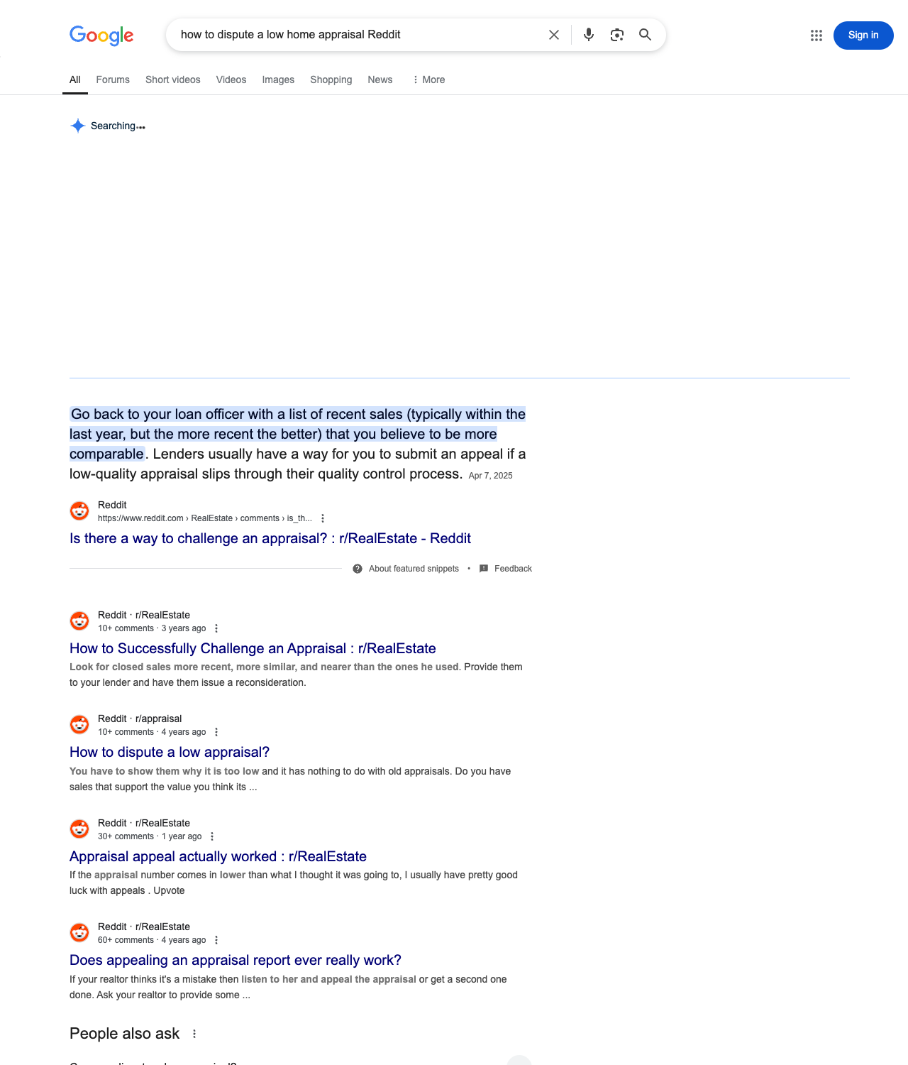 One of the best ways to do keyword research while optimizing SEO for home appraisers is to go to Reddit and type in questions that people interested in home appraisal services is looking for.