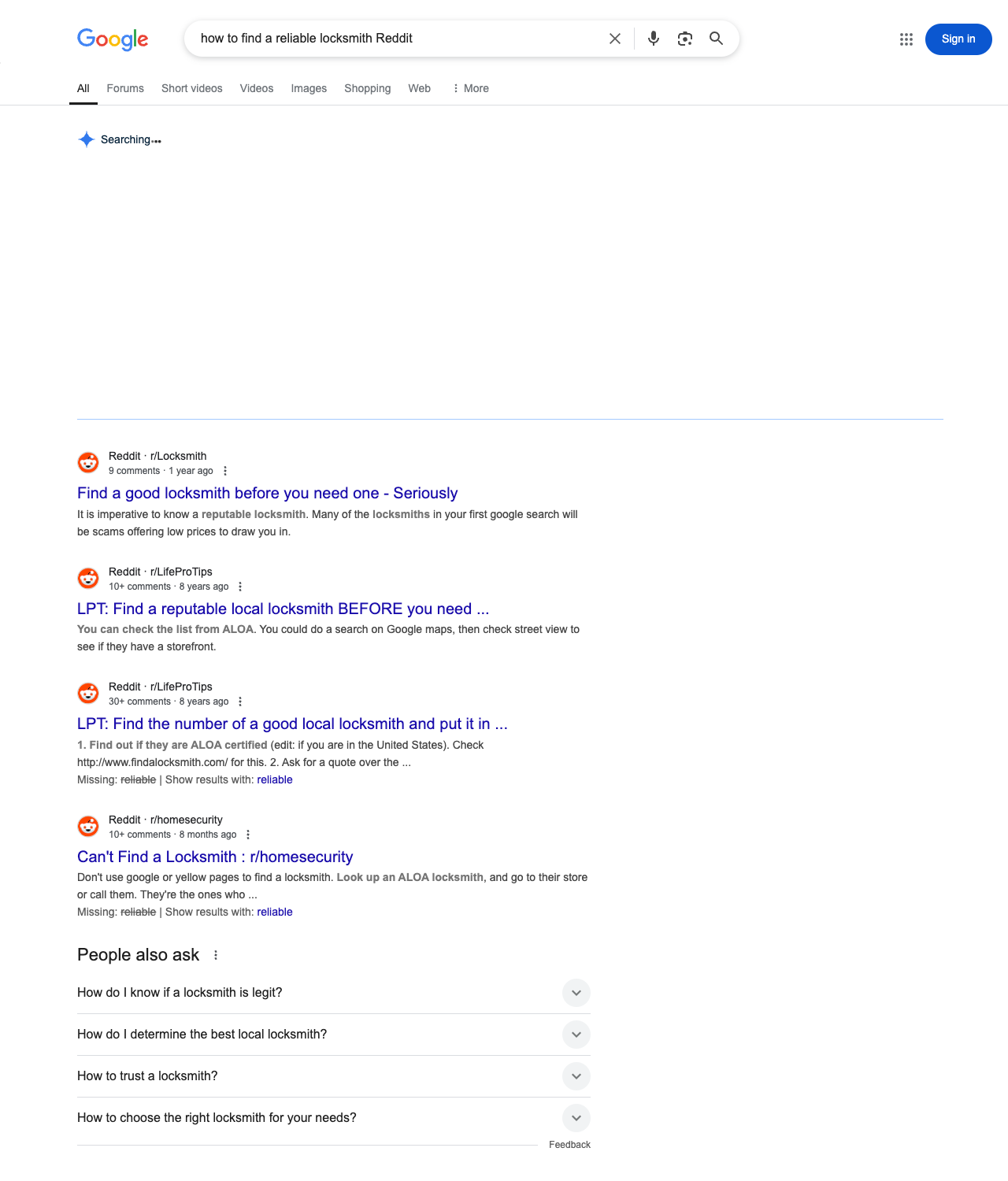 One of the best ways to do keyword research while optimizing SEO for locksmiths is to go to Reddit and type in questions that people interested in locksmith services is looking for.