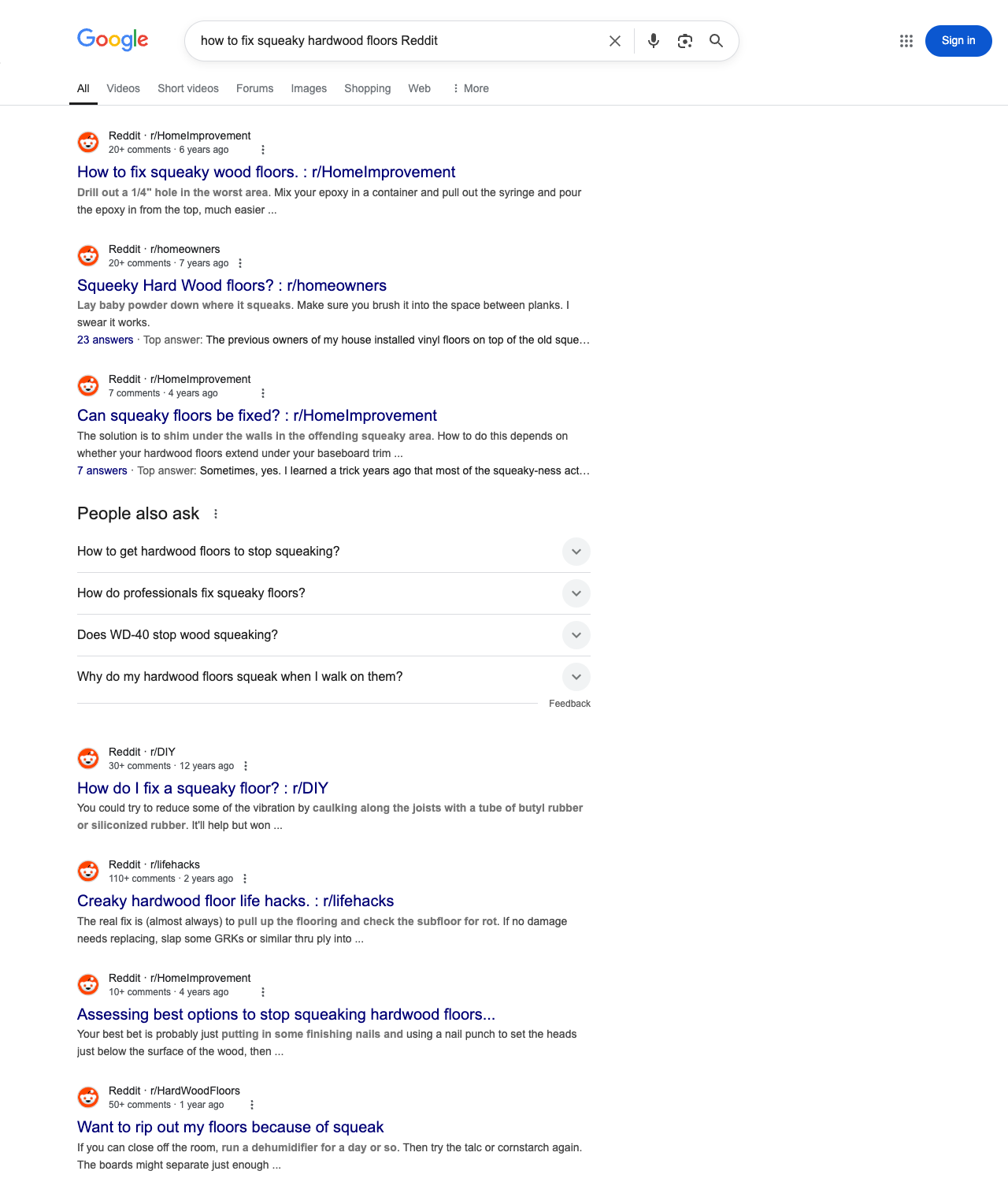 One of the best ways to do keyword research while optimizing SEO for flooring companies is to go to Reddit and type in questions that people interested in flooring services is looking for.