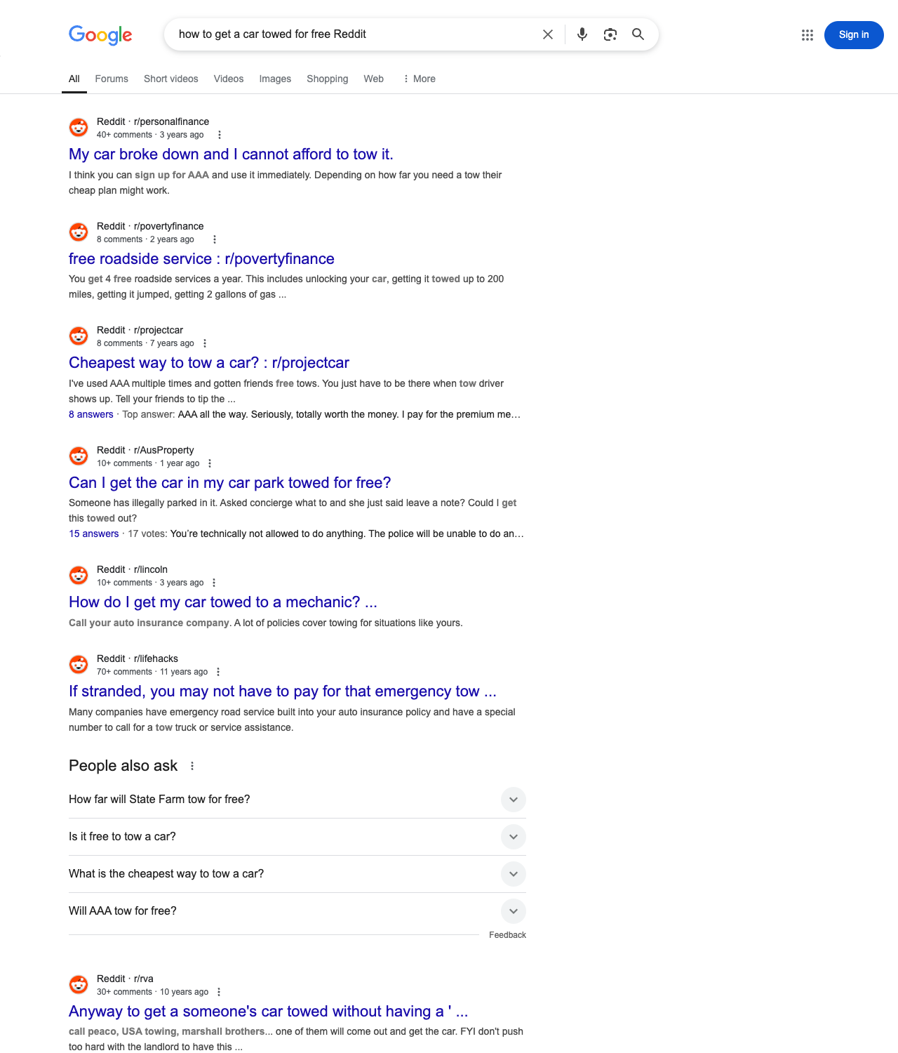 One of the best ways to do keyword research while optimizing SEO for towing and recovery services is to go to Reddit and type in questions that people interested in towing and recovery services is looking for.