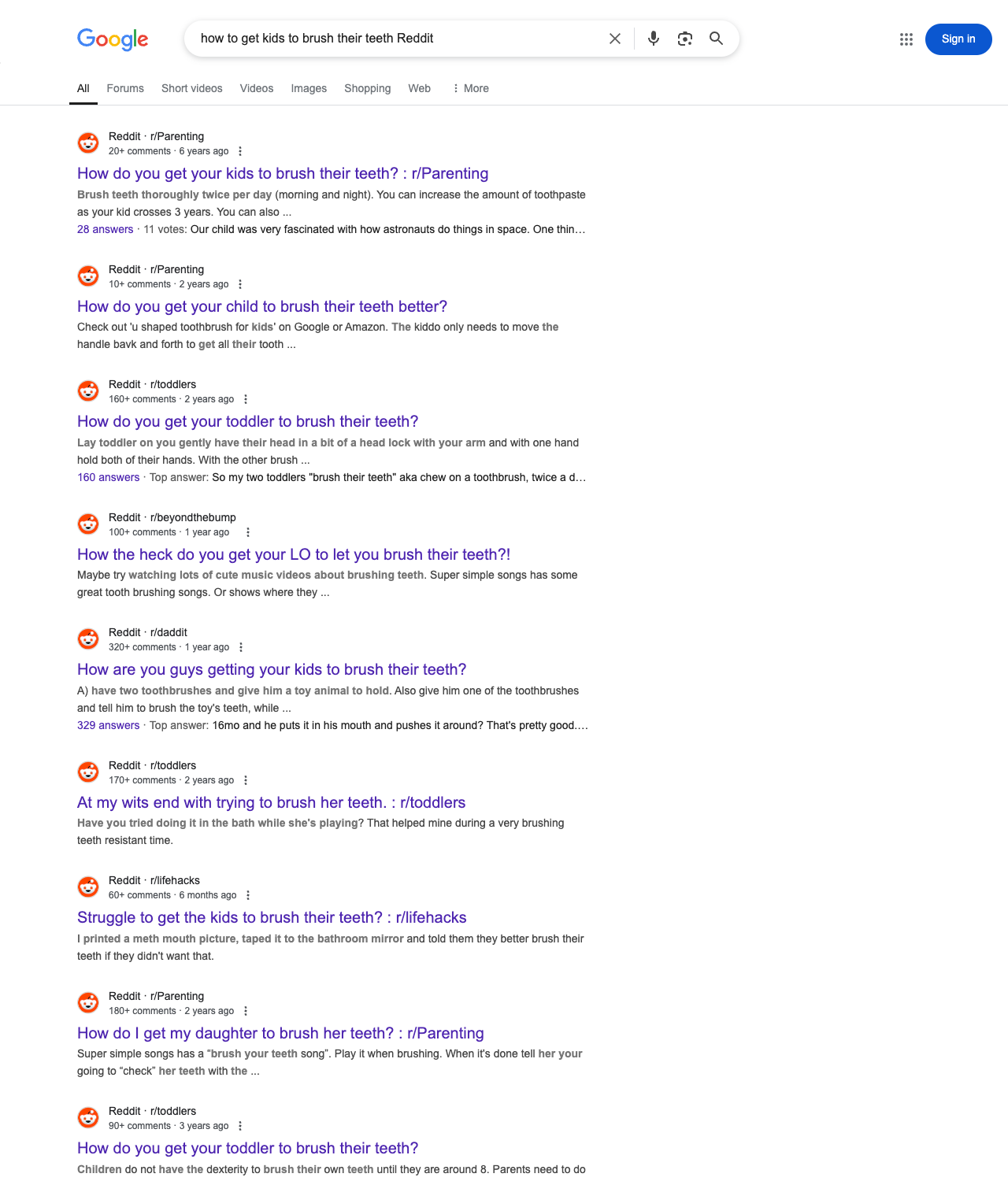 One of the best ways to do keyword research while optimizing SEO for family dentists is to go to Reddit and type in questions that people interested in family dental services is looking for.