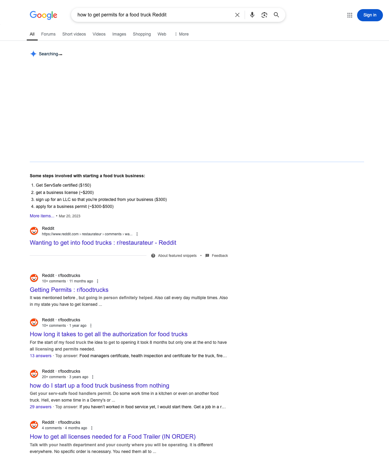 One of the best ways to do keyword research while optimizing SEO for food trucks is to go to Reddit and type in questions that people interested in food truck services is looking for.