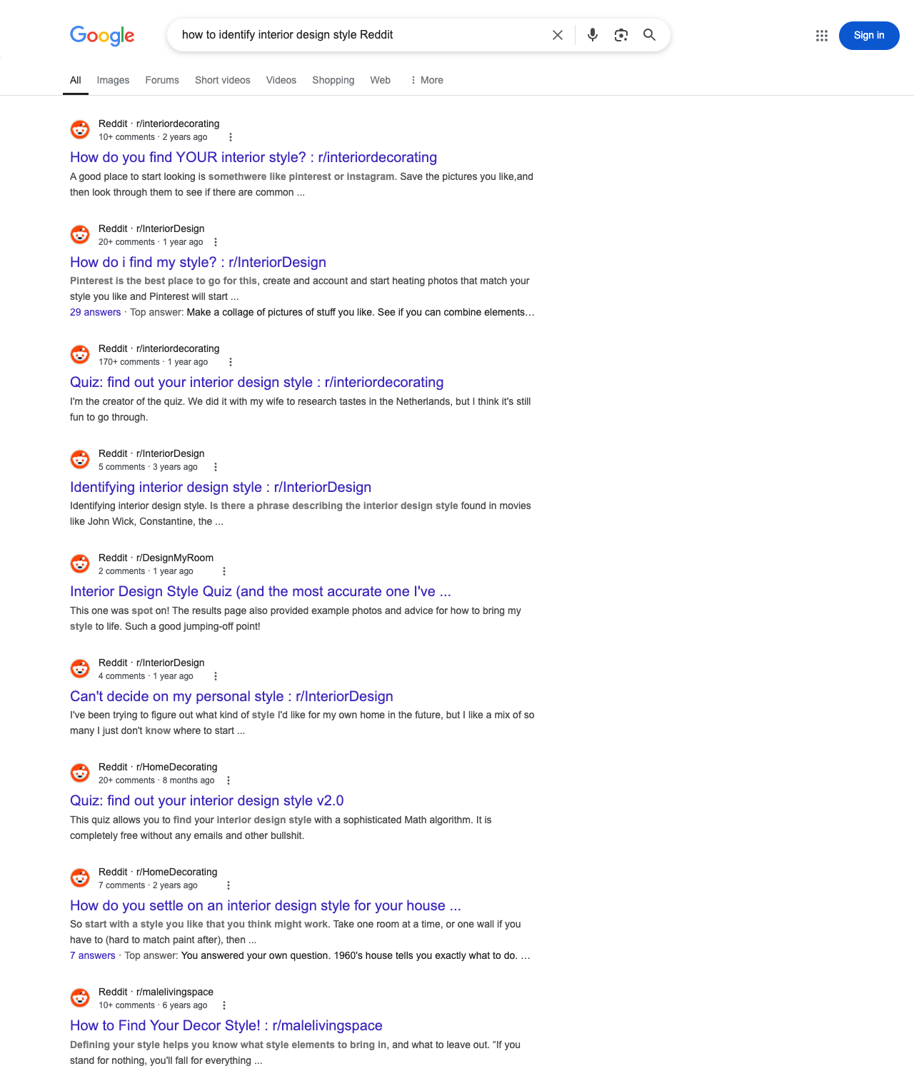 One of the best ways to do keyword research while optimizing SEO for interior designers is to go to Reddit and type in questions that people interested in interior design services is looking for.