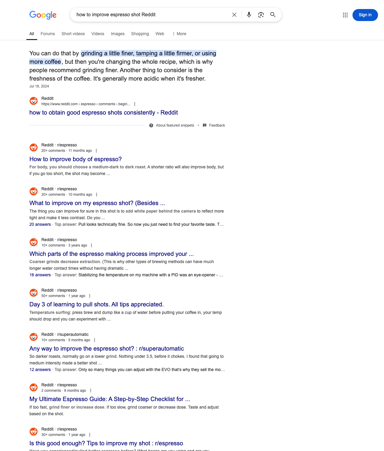 One of the best ways to do keyword research while optimizing SEO for coffee shops is to go to Reddit and type in questions that people interested in coffee shop services is looking for.