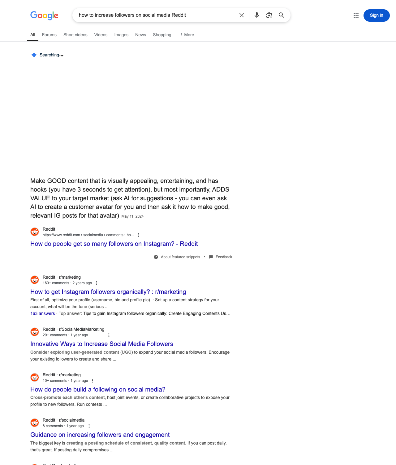 One of the best ways to do keyword research while optimizing SEO for social media managers is to go to Reddit and type in questions that people interested in social media management services is looking for.