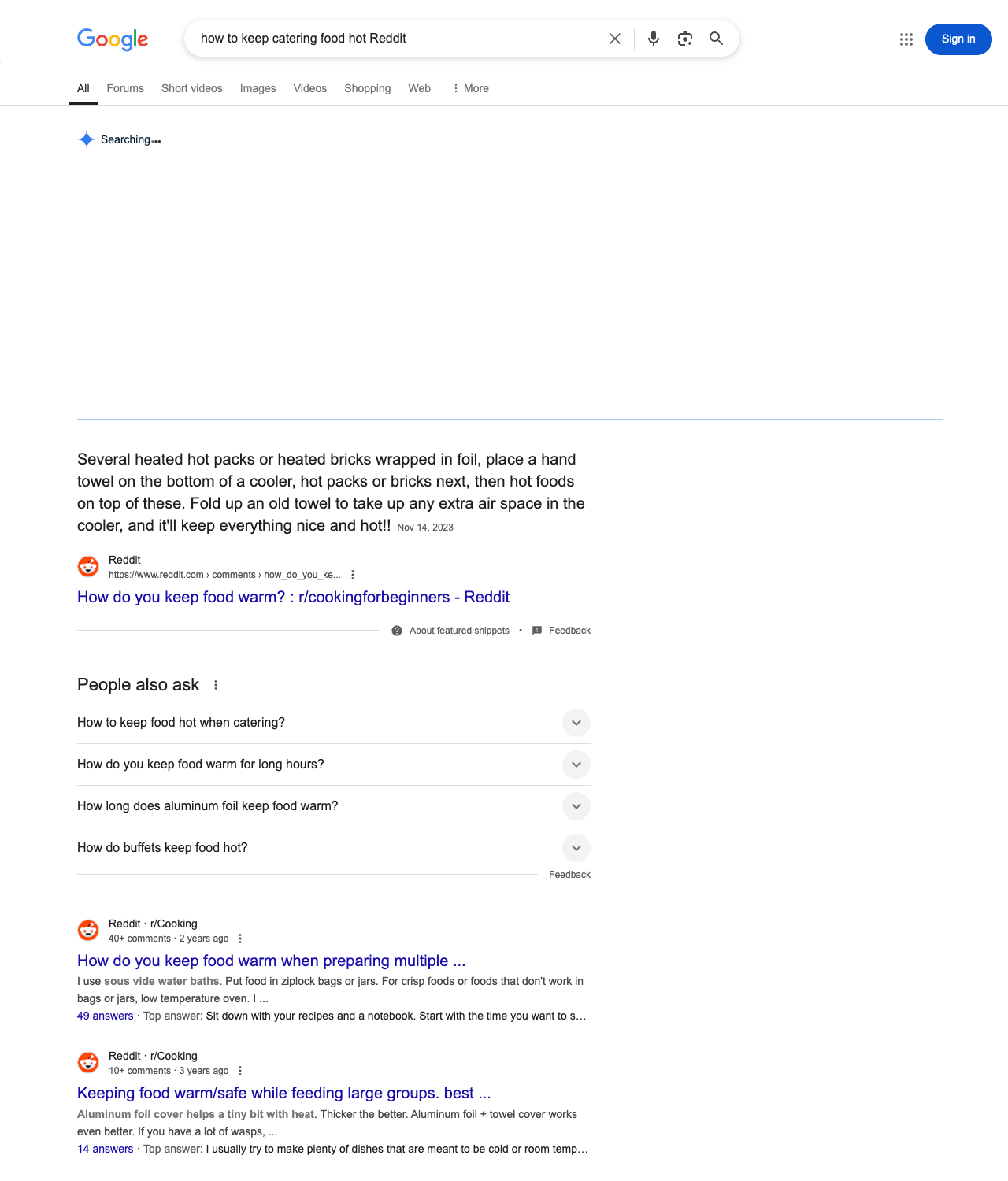 One of the best ways to do keyword research while optimizing SEO for catering companies is to go to Reddit and type in questions that people interested in catering services is looking for.