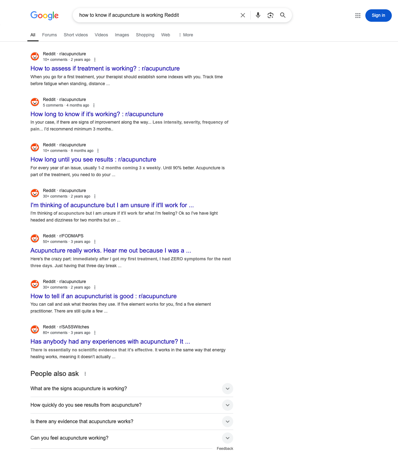 One of the best ways to do keyword research while optimizing SEO for acupuncturists is to go to Reddit and type in questions that people interested in acupuncture services is looking for.
