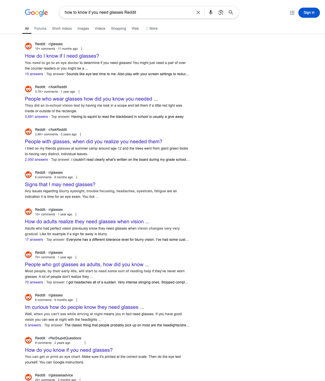 One of the best ways to do keyword research while optimizing SEO for optometrists is to go to Reddit and type in questions that people interested in optometry services is looking for.