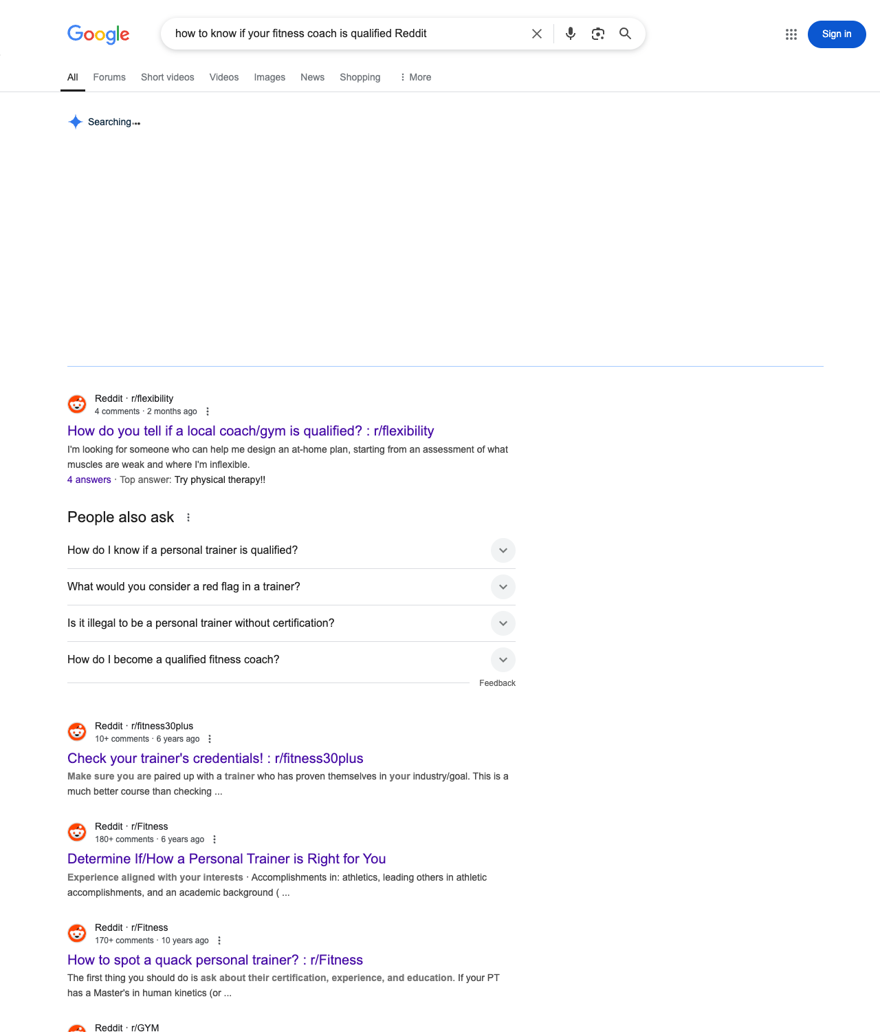 One of the best ways to do keyword research while optimizing SEO for fitness coaches is to go to Reddit and type in questions that people interested in fitness coaching services is looking for.
