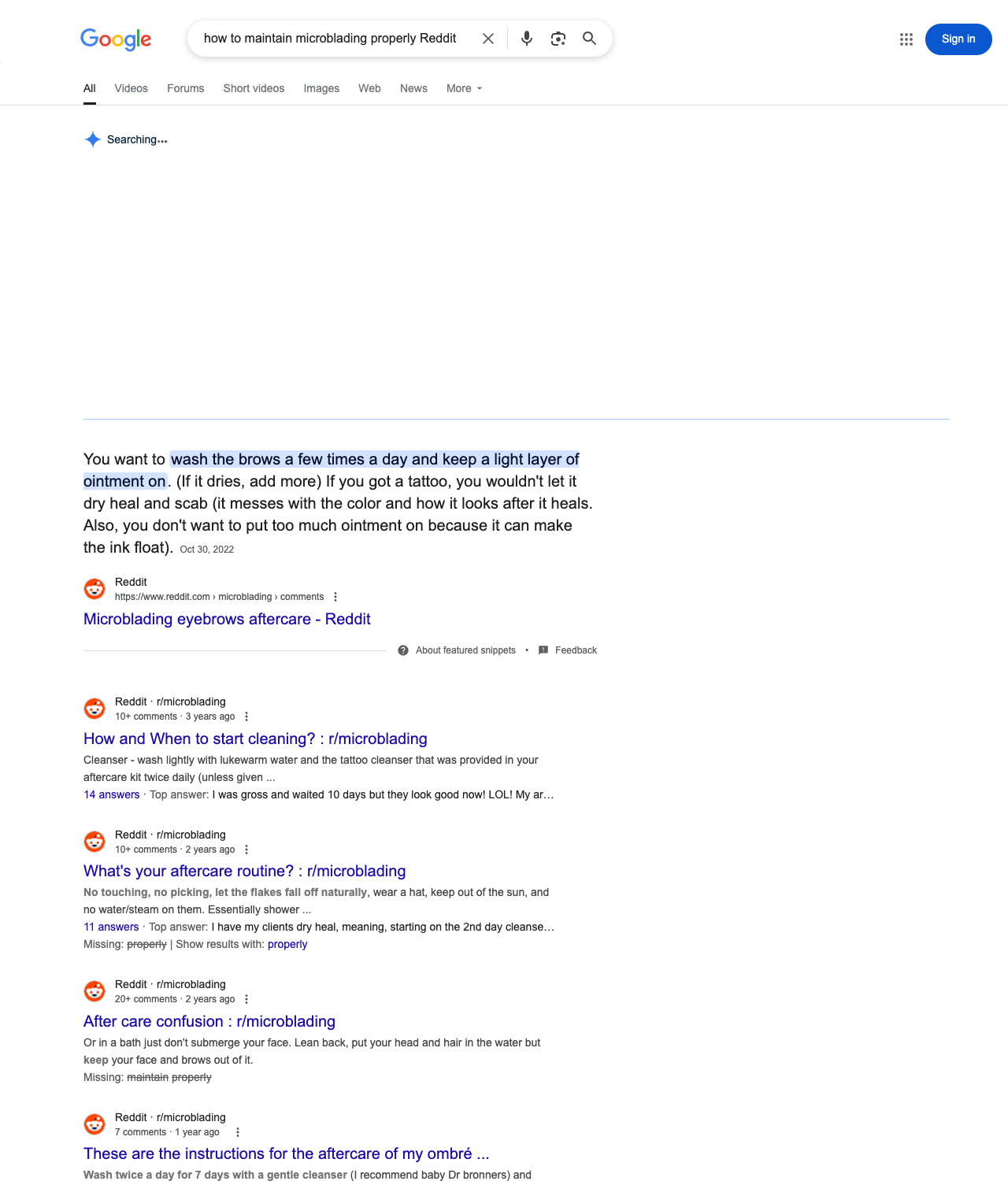 One of the best ways to do keyword research while optimizing SEO for microblading artists is to go to Reddit and type in questions that people interested in microblading services is looking for.