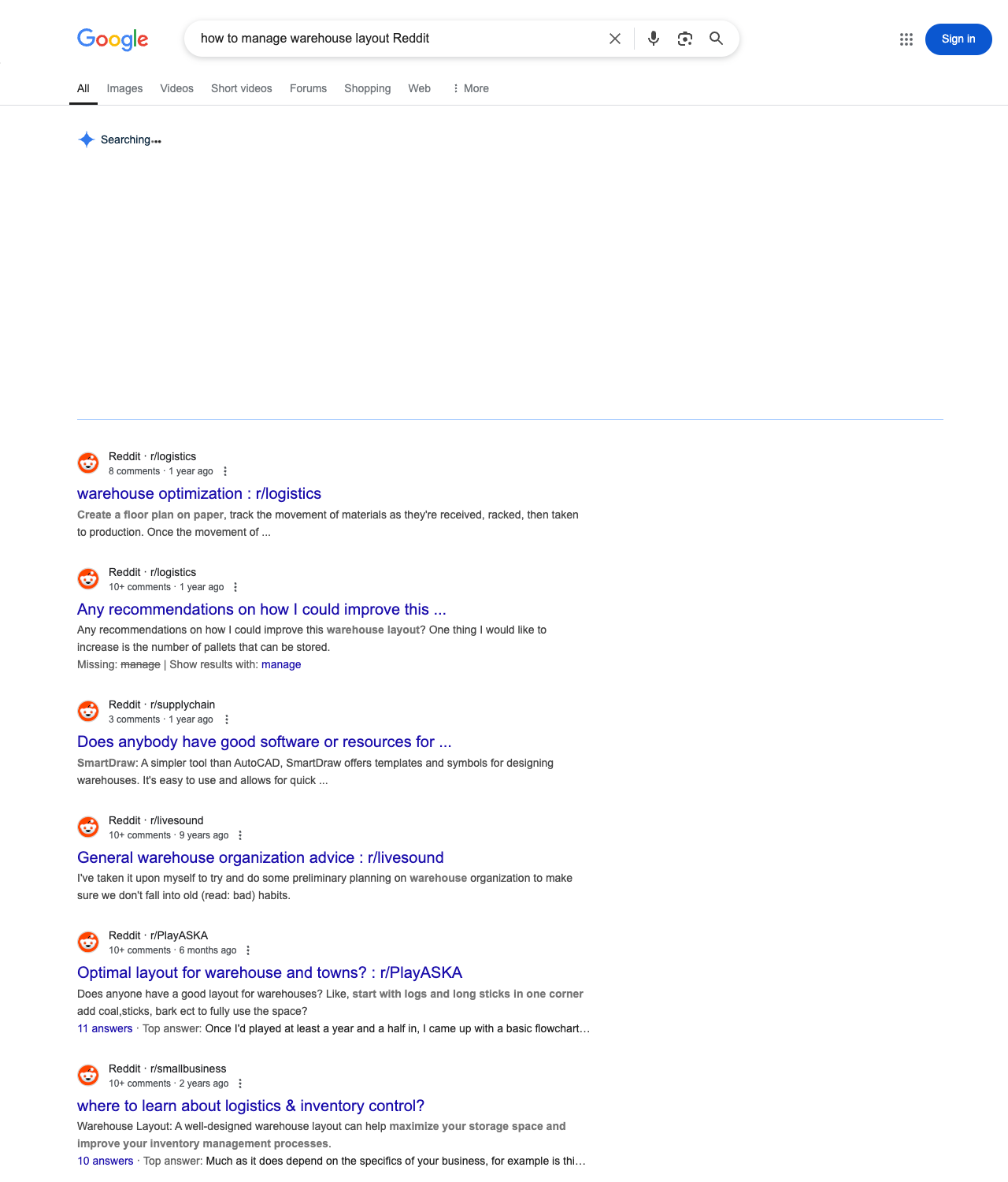 One of the best ways to do keyword research while optimizing SEO for warehouse providers is to go to Reddit and type in questions that people interested in warehousing services is looking for.