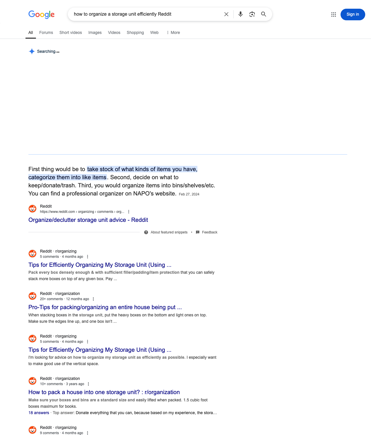 One of the best ways to do keyword research while optimizing SEO for storage facilities is to go to Reddit and type in questions that people interested in storage services is looking for.