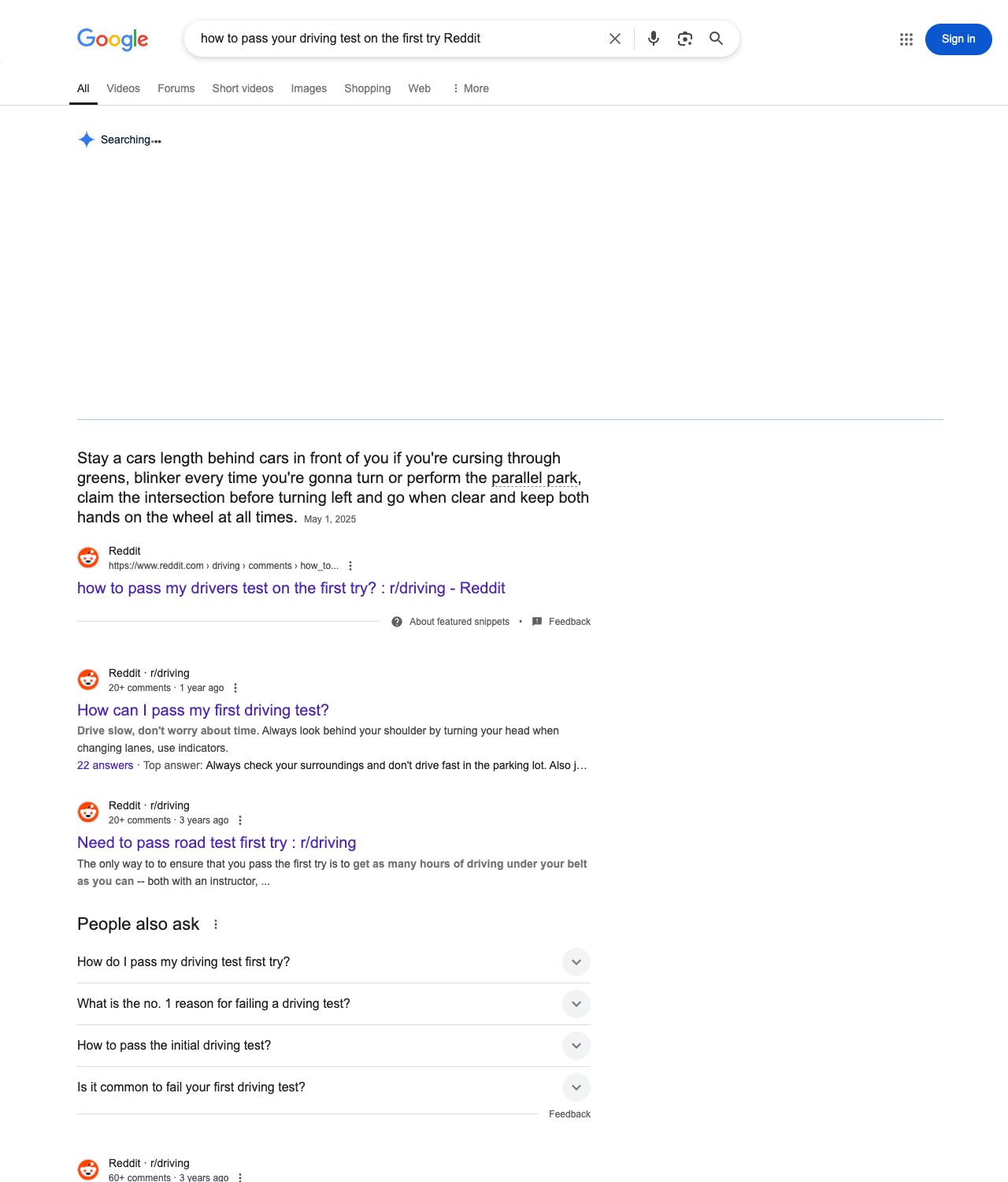 One of the best ways to do keyword research while optimizing SEO for driving schools is to go to Reddit and type in questions that people interested in driving instruction services is looking for.