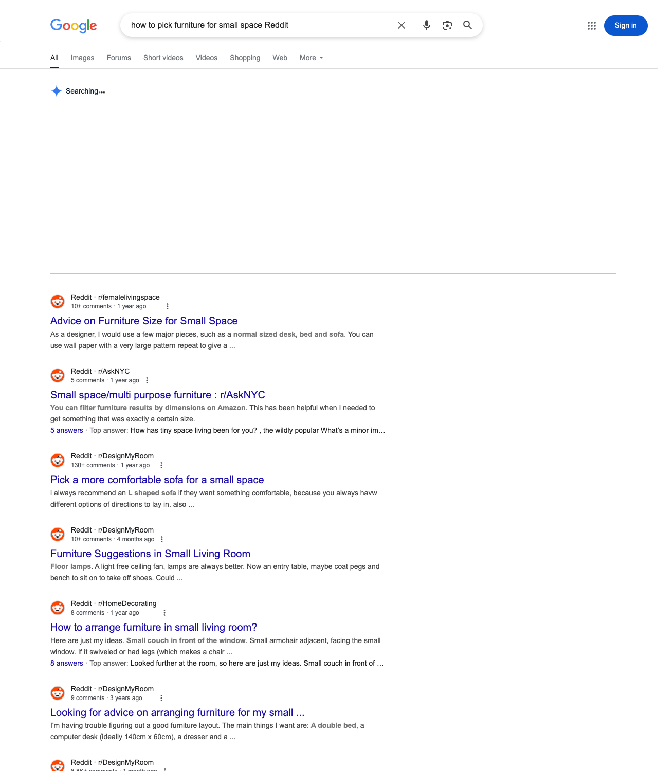 One of the best ways to do keyword research while optimizing SEO for furniture stores is to go to Reddit and type in questions that people interested in furniture store services is looking for.