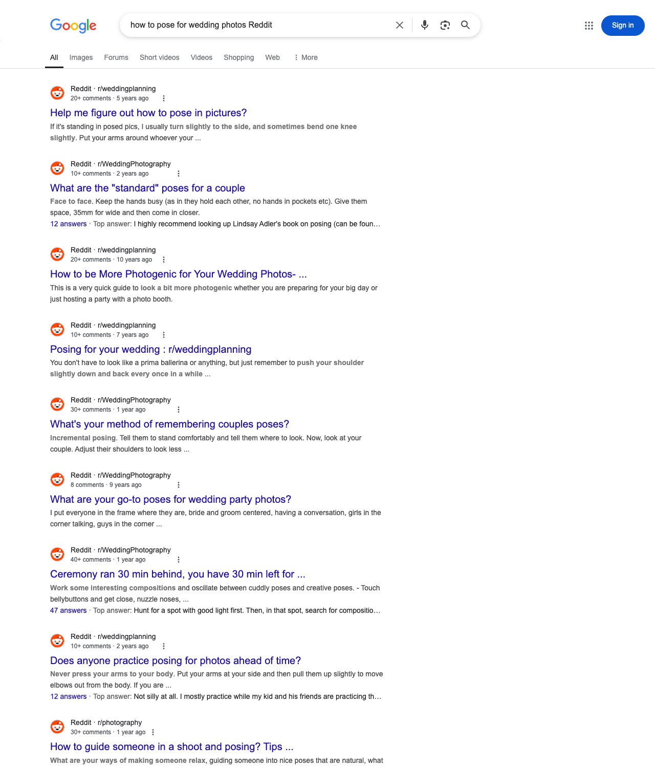 One of the best ways to do keyword research while optimizing SEO for photographers is to go to Reddit and type in questions that people interested in photography services is looking for.