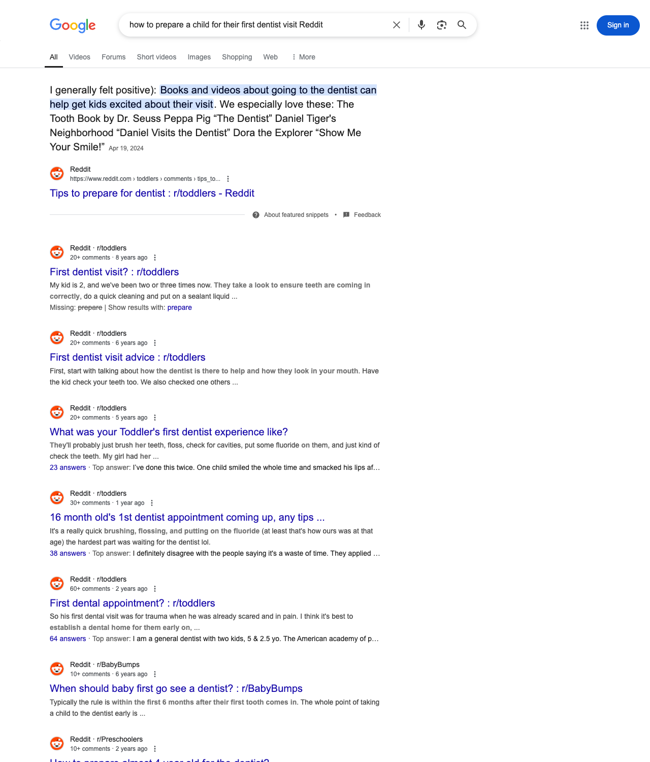 One of the best ways to do keyword research while optimizing SEO for pediatric dentists is to go to Reddit and type in questions that people interested in pediatric dental services is looking for.