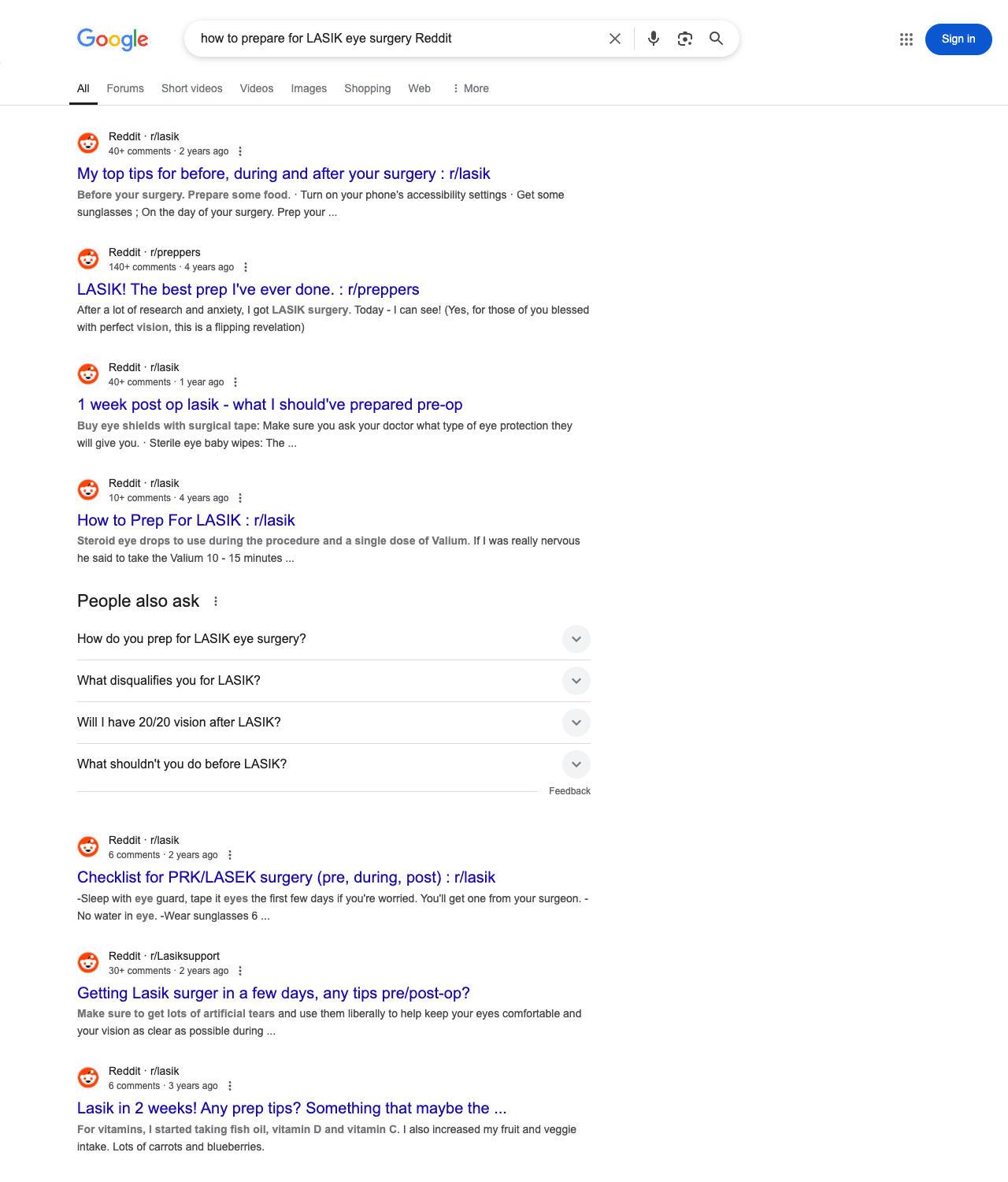One of the best ways to do keyword research while optimizing SEO for ophthalmologists is to go to Reddit and type in questions that people interested in ophthalmology services is looking for.