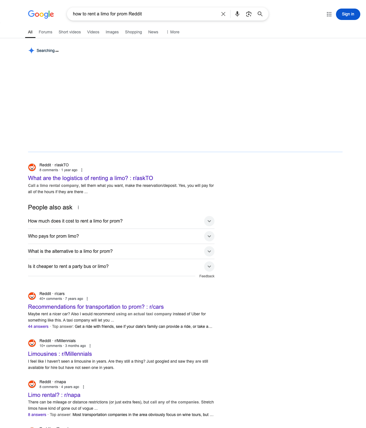 One of the best ways to do keyword research while optimizing SEO for limo services is to go to Reddit and type in questions that people interested in limousine services is looking for.
