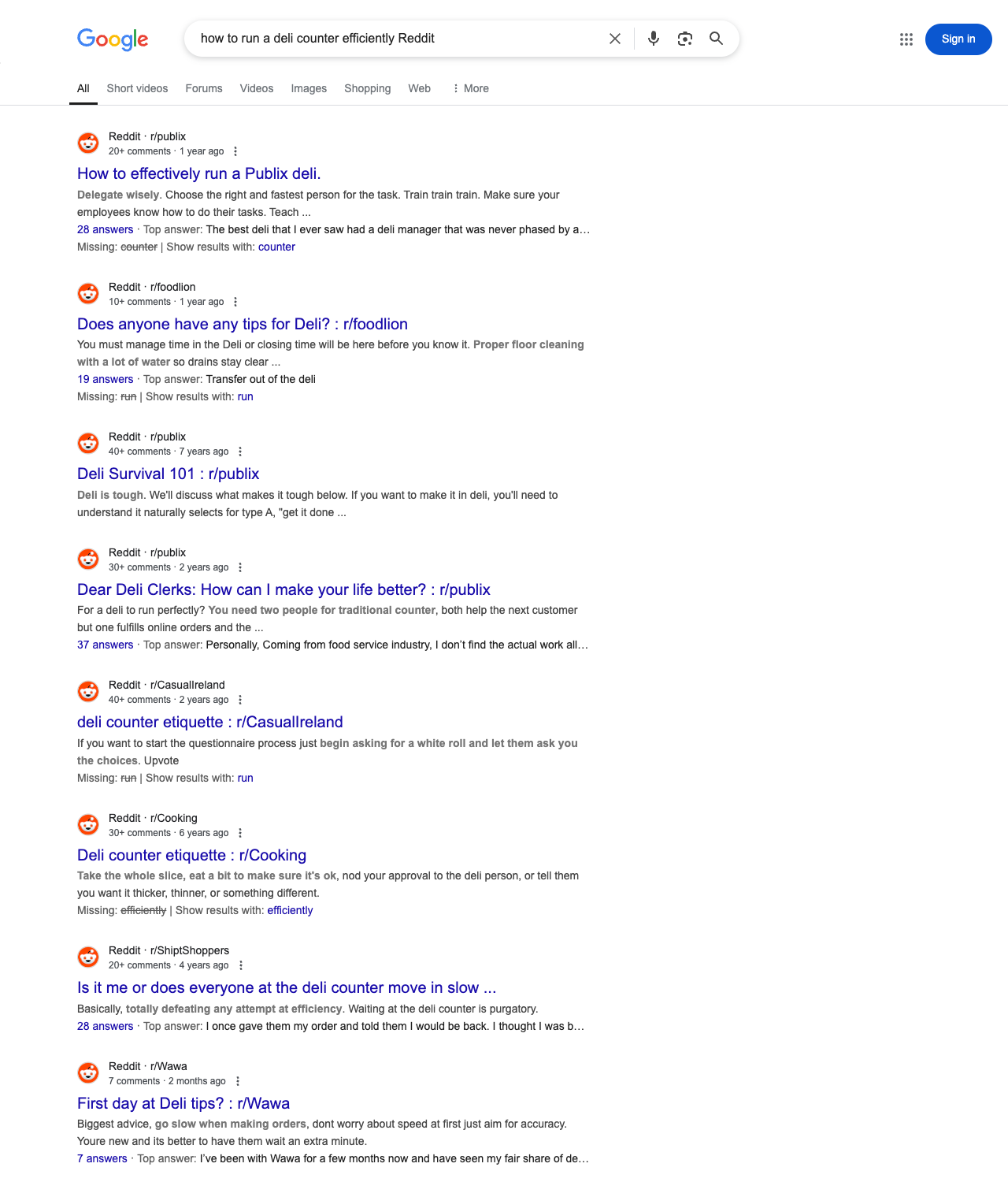 One of the best ways to do keyword research while optimizing SEO for delis is to go to Reddit and type in questions that people interested in deli services is looking for.