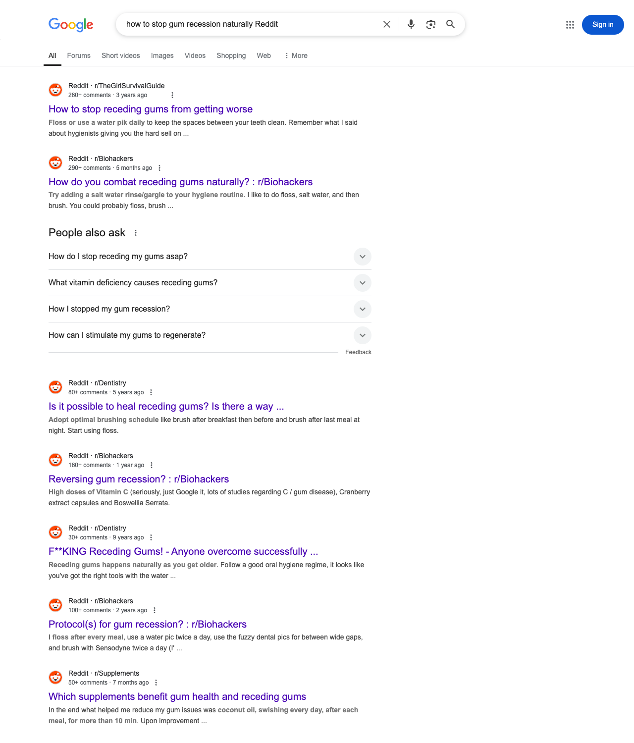 One of the best ways to do keyword research while optimizing SEO for periodontists is to go to Reddit and type in questions that people interested in periodontic services is looking for.