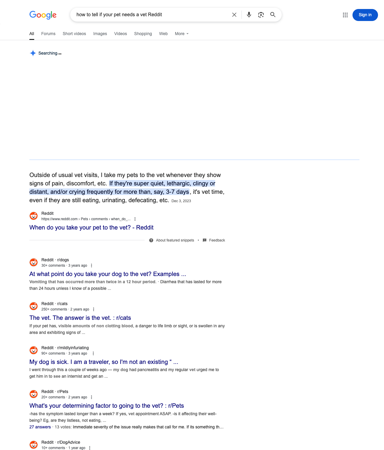 One of the best ways to do keyword research while optimizing SEO for animal hospitals is to go to Reddit and type in questions that people interested in animal hospital services is looking for.