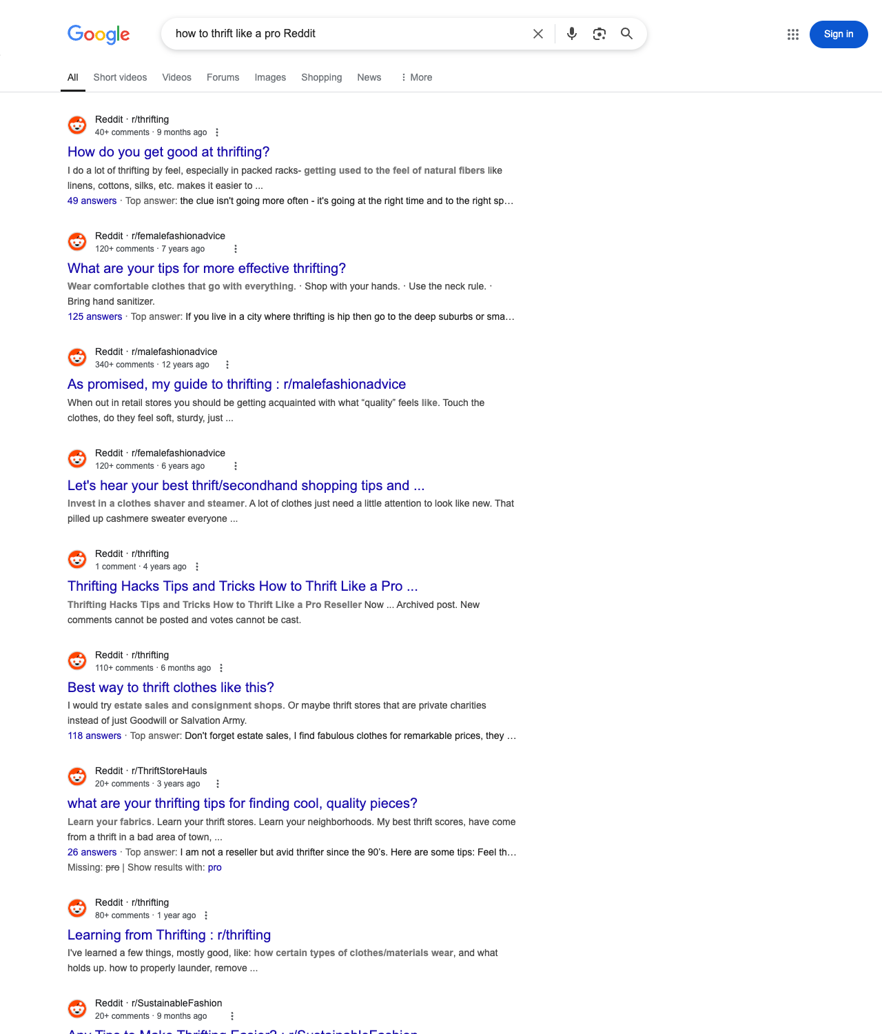 One of the best ways to do keyword research while optimizing SEO for thrift stores is to go to Reddit and type in questions that people interested in thrift store services is looking for.
