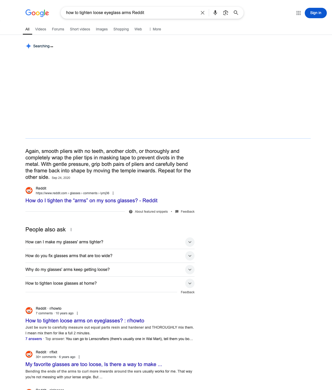 One of the best ways to do keyword research while optimizing SEO for eyeglass stores is to go to Reddit and type in questions that people interested in eyeglass retail services is looking for.