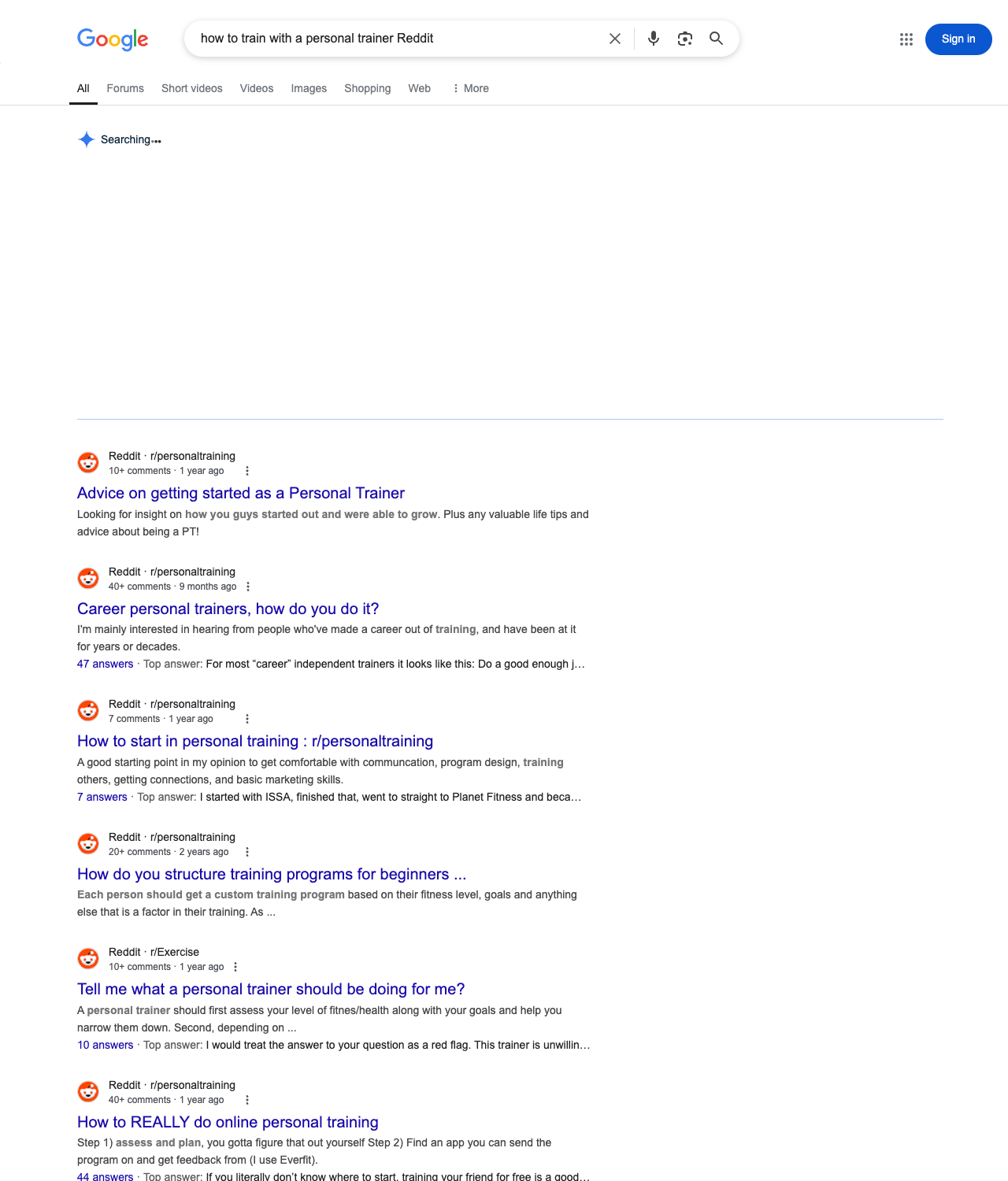 One of the best ways to do keyword research while optimizing SEO for personal trainers is to go to Reddit and type in questions that people interested in personal training services is looking for.