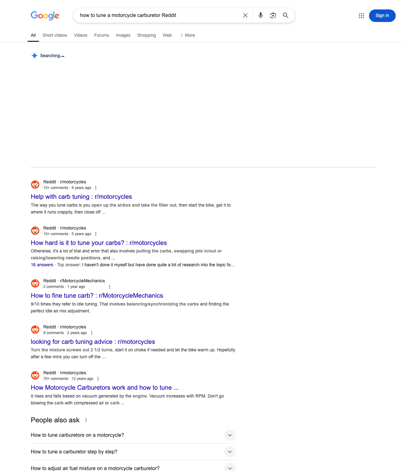 One of the best ways to do keyword research while optimizing SEO for motorcycle repair is to go to Reddit and type in questions that people interested in motorcycle repair services is looking for.