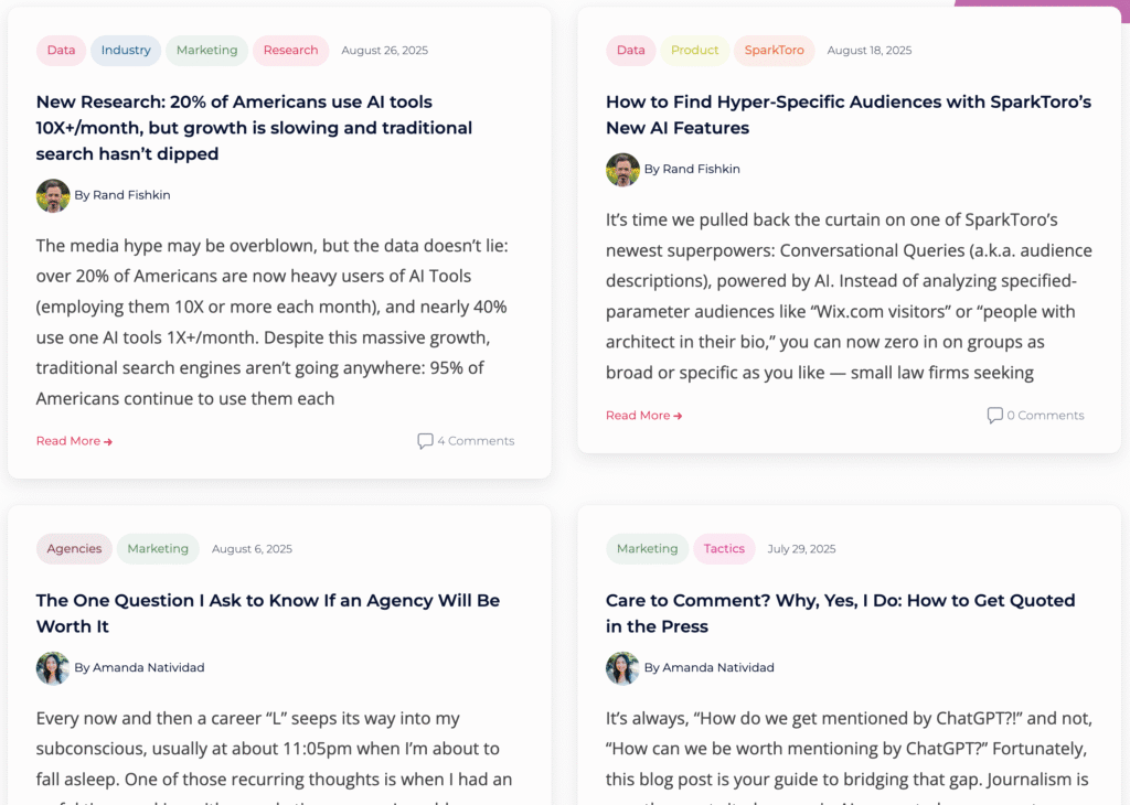 SparkToro as an example of a brand that does content marketing well