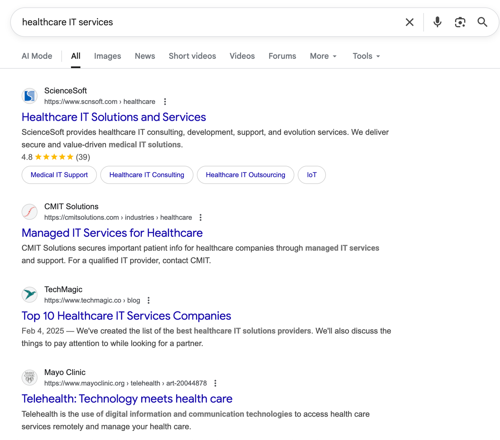 Example of SEO for Healthcare IT