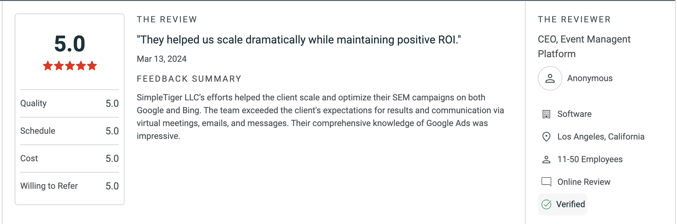 Reviews of Simple Tiger as SEO agency for B2B SaaS