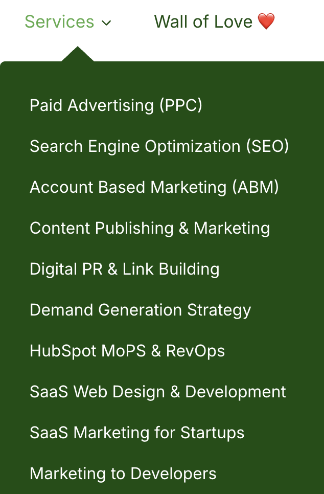 Key services of Powered by Search, B2B SaaS content marketing agency